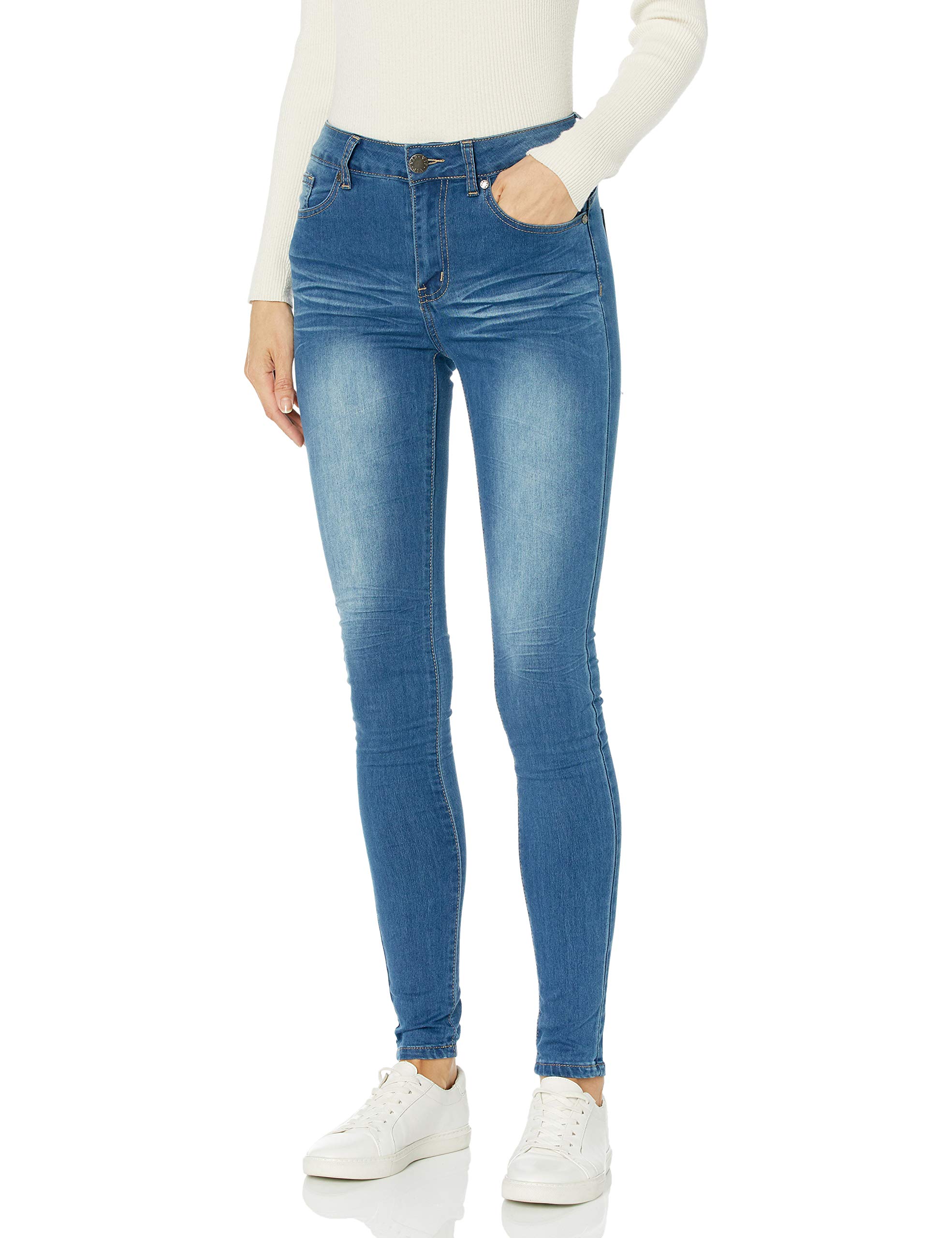 V.I.P. JEANS Women's Acid Washed Blue Skinny Jeans - Stretch Denim Pants with 5 Pockets for Casual Wear & Night Out