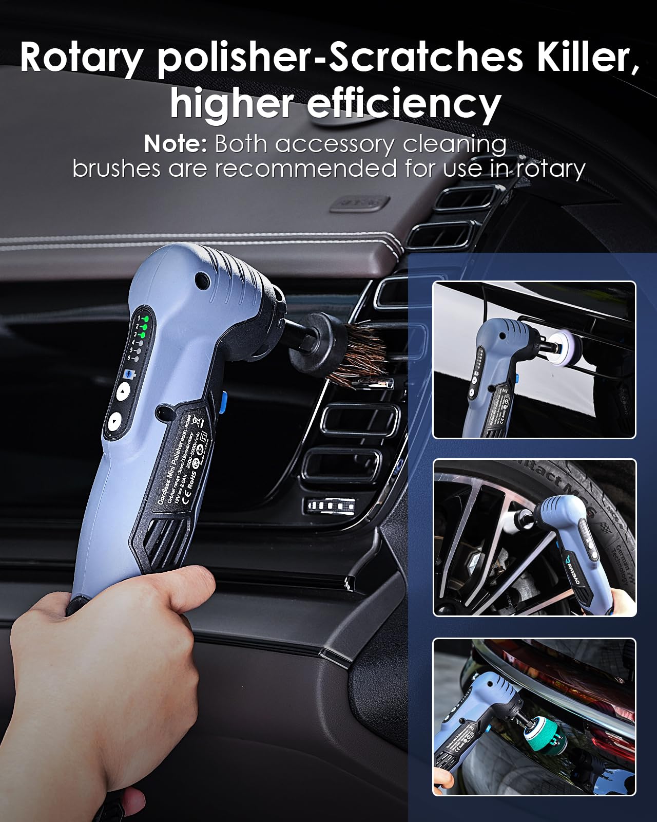 12V Cordless Mini Polisher with 2/1.5 inch Backing Plate - 6 Speed Variable DA/RO Car Buffer - Includes 53 Accessories for Professional Auto Detailing & Polishing - Perfect for Cars, Boats, Motorcycles & RV Surface Restoration