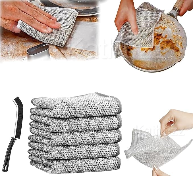 Non-Scratch Reusable Dish Washing Cloths - 2-Layer Mesh Wire Scrubber for Kitchen Cleaning - Pack of 5 | Perfect for Pots, Pans, Dishes & Countertops - Wet/Dry Use