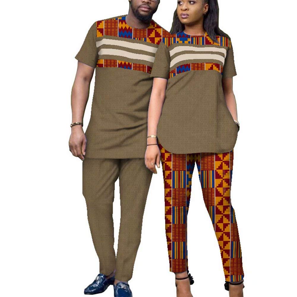 African Dashiki Outfit for Couples - Matching Shirt Dress & Pants Set for Men | Traditional African Wear for Weddings, Parties & Cultural Events