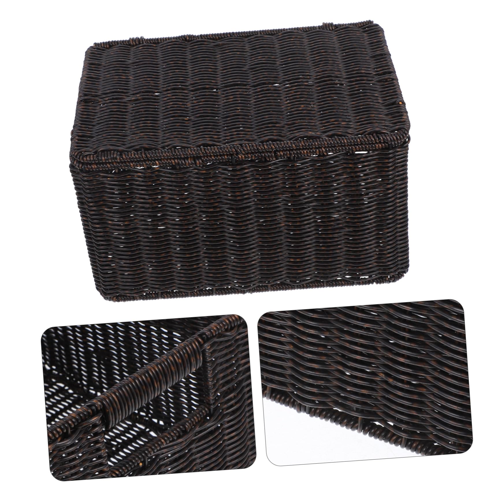PRETYZOOM Rattan Storage Baskets with Lids - Home Organizer for Shelves & Closet