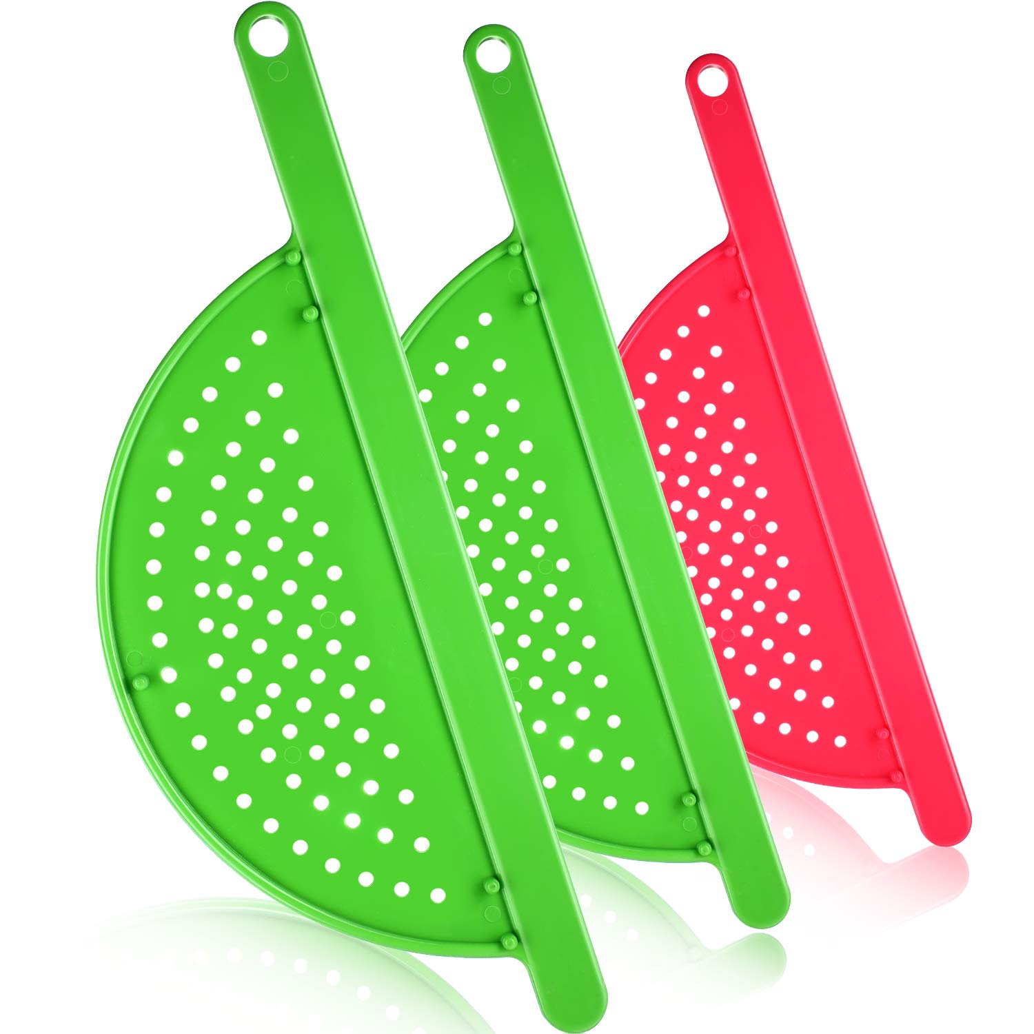 3-Piece Plastic Pot Strainer with Handle - Handheld Pan & Pasta Drainer for Noodles, Vegetables, Fruits - Fits Up to 9 Inch Pots (Ideal for Kitchen, Camping & Picnics)