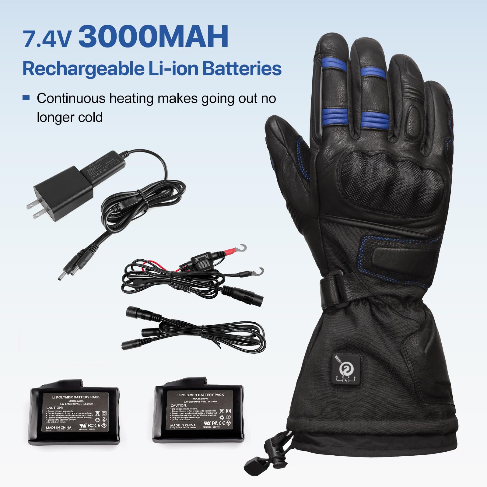 SAVIOR HEAT 7.4V Heated Motorcycle Gloves for Men & Women - 3000mAh Rechargeable Battery Electric Gloves for Cycling, Riding, Snowmobile & Skiing | Winter Sports & Cold Weather Protection