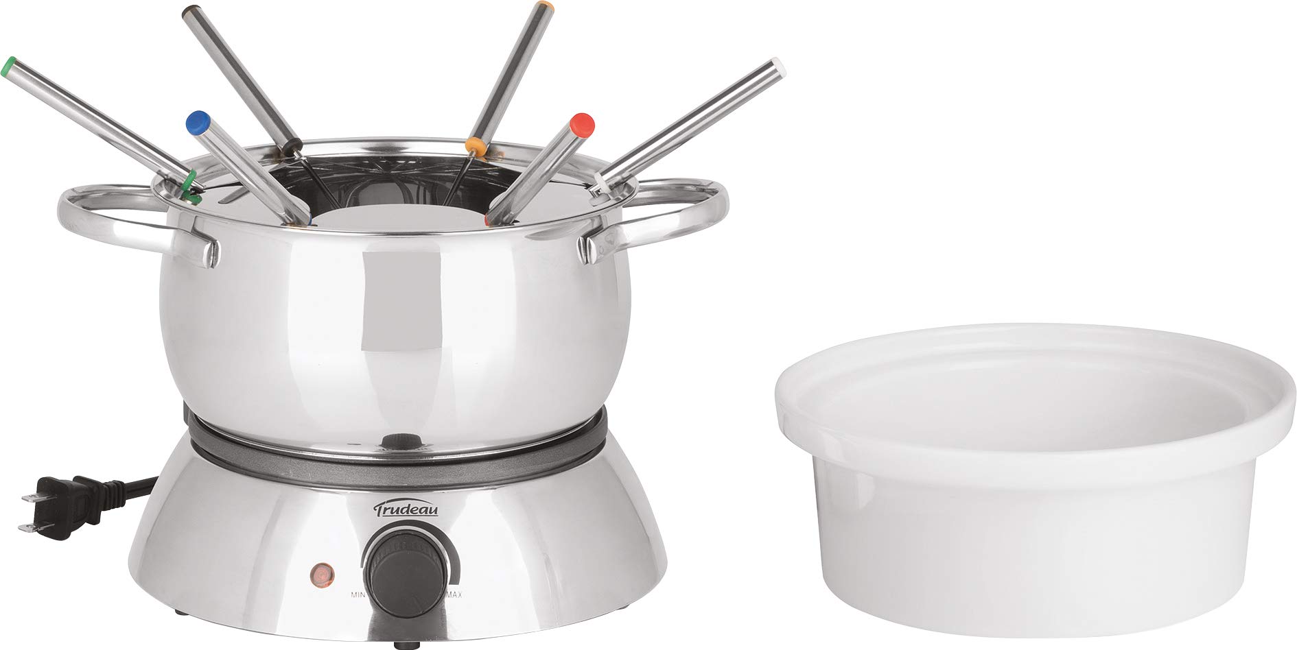 Trudeau 0829020 Alto 3-in-1 Electric Fondue Set for Chocolate, Cheese & Oil - 11-Piece Stainless Steel Fondue Pot with Forks (81 oz, Silver) - Perfect for Parties, Date Nights & Family Gatherings