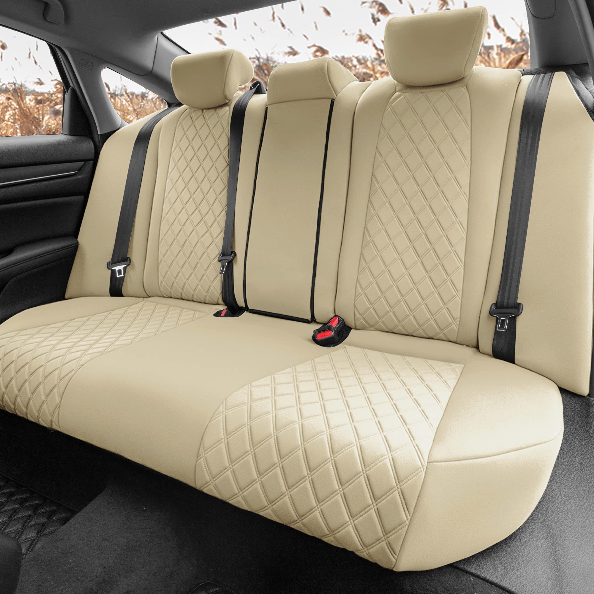 FH Group Custom Fit Neoprene Seat Covers for 2018-2022 Honda Accord (Touring/Sport/SE/EX/EX-L) - Full Set Waterproof Beige Car Seat Protectors | Durable Honda Accessories for Daily Commute & Road Trips