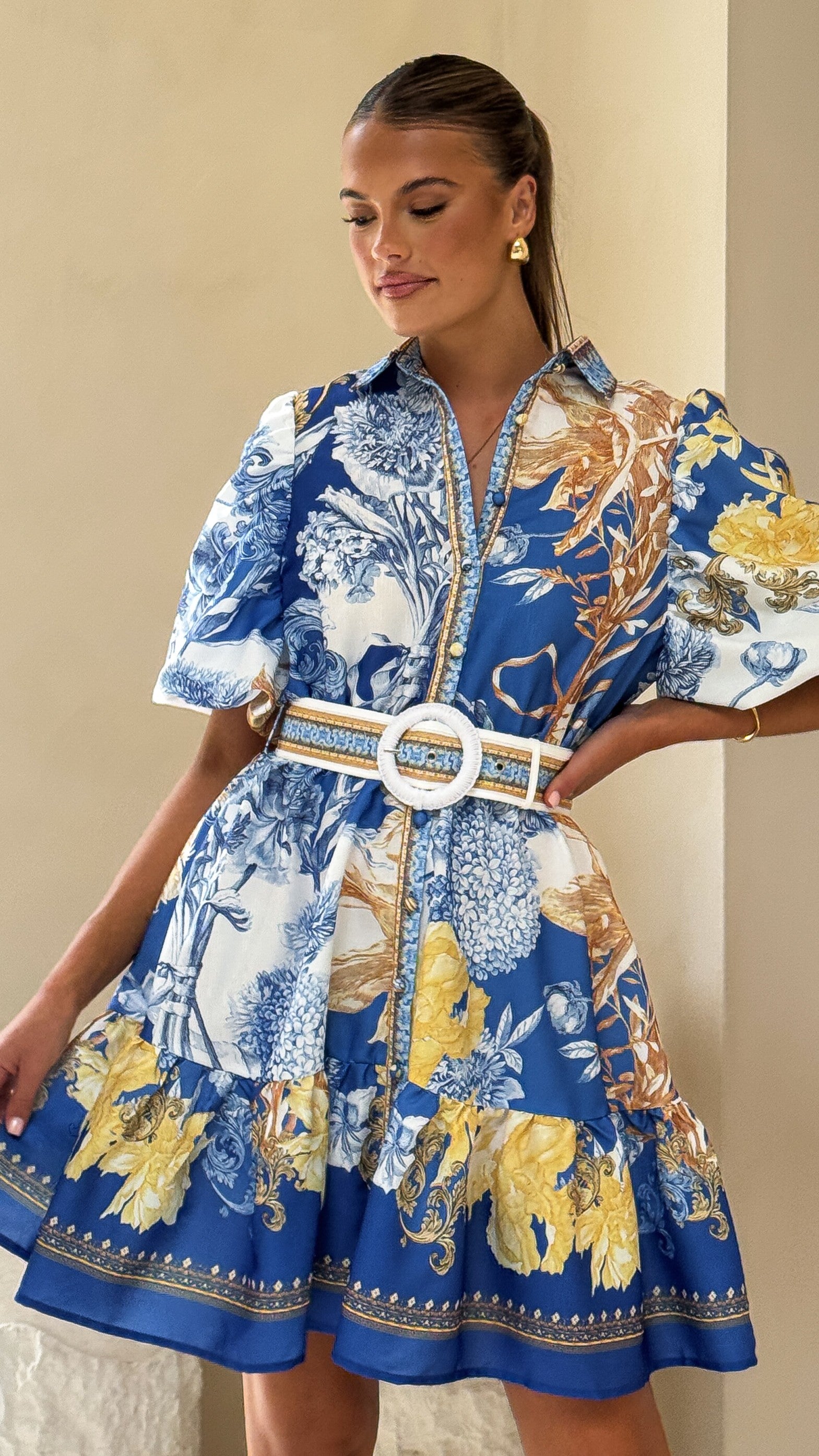 Kalliope Mini Dress - Blue Doll Style Women's Casual Dress for Summer, Beach, and Party Wear