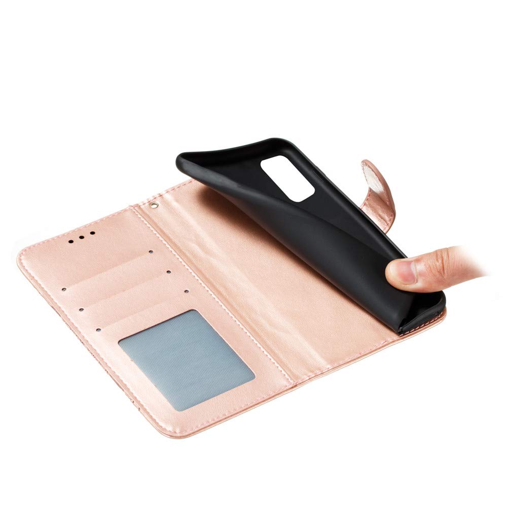 Premium PU Leather Mandala Embossed Flip Wallet Case for Samsung Galaxy A21S - Shockproof Cover with Card Holder & Kickstand (Rose Gold) - Perfect for Work, Travel & Daily Protection