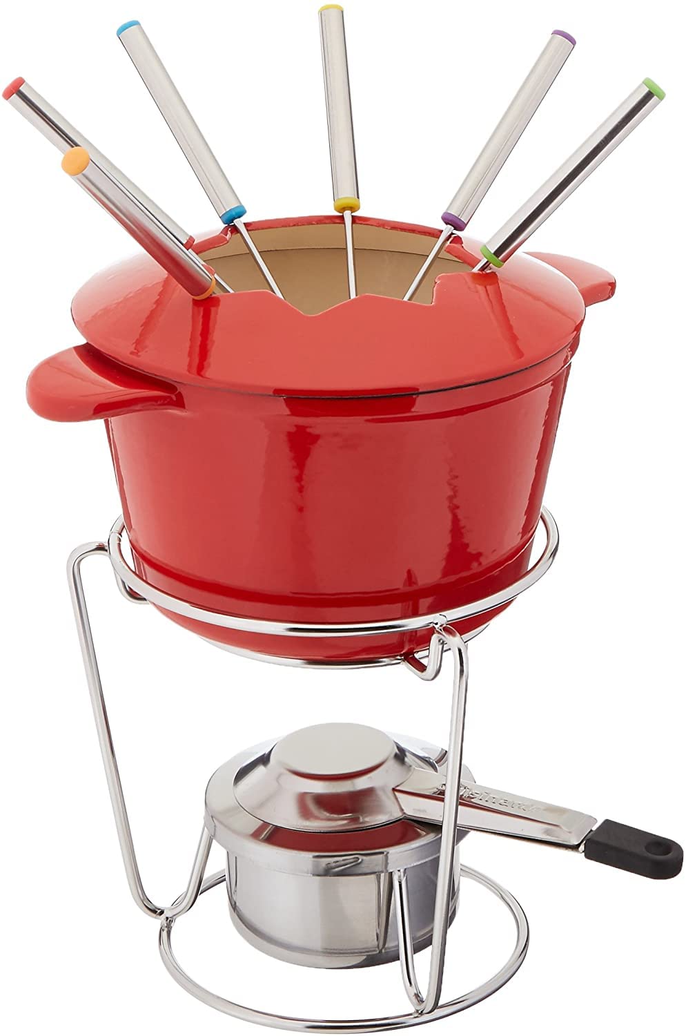 Cuisinart 3 Quart Stainless Steel Fondue Pot Set for Chocolate, Cheese, Broth & Oil - 13-Piece Cast Iron Fondue Set (CFO-3SSP1, Red) - Perfect for Parties, Family Gatherings & Romantic Dinners