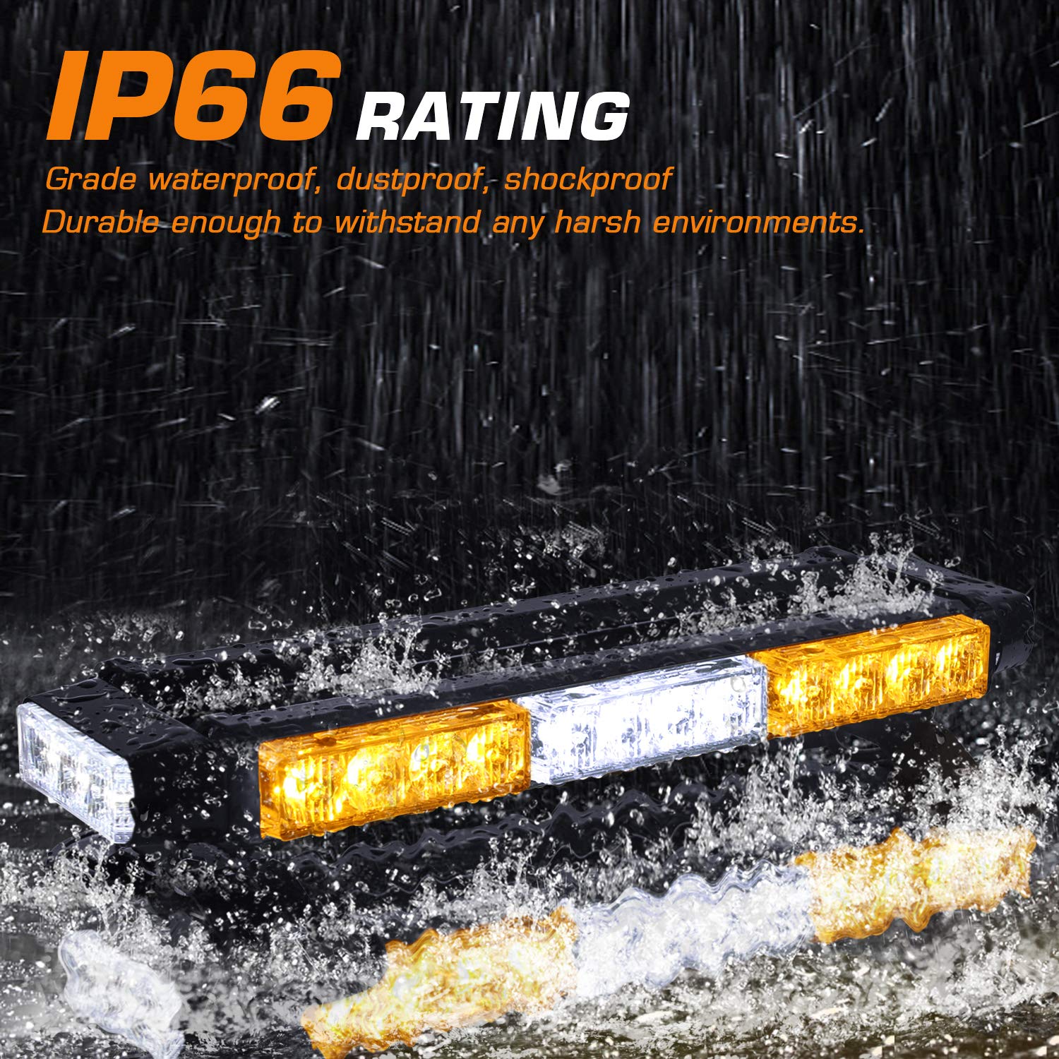 LINKITOM 30 LED Strobe Light Bar - Double Side High Intensity Emergency Hazard Warning Beacon with Magnetic Base for Trucks, Vehicles, Roof Safety (Amber & White) - Ideal for Roadside Emergencies, Construction Zones & Fleet Vehicle Warning Lights