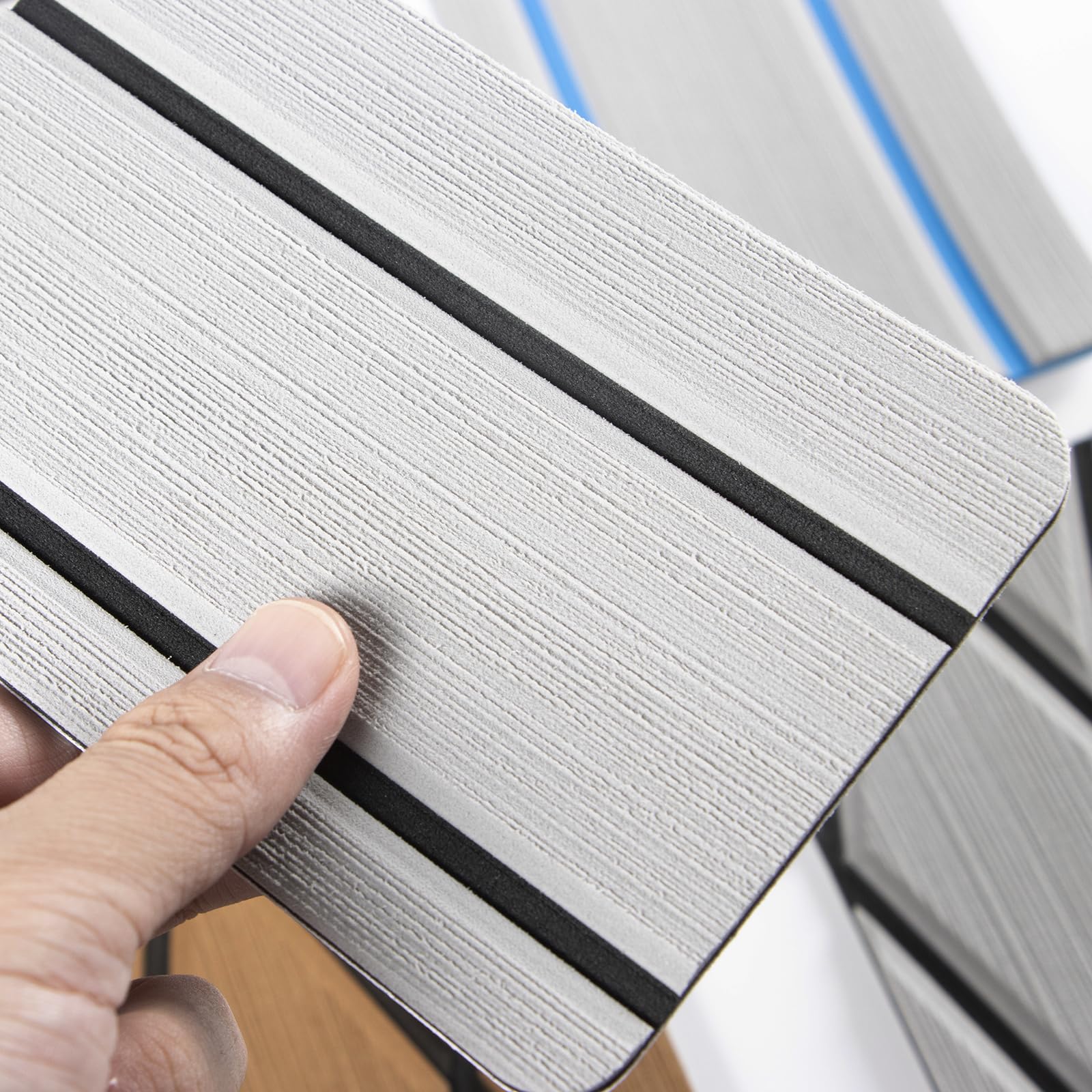 KXKZREN EVA Foam Boat Flooring Sample Cards - Waterproof Self-Adhesive Decking Sheets for Motorboats, Yachts, Kayaks & Marine Applications - Faux Teak Deck Mat Samples for DIY Boat Upgrades & Deck Protection