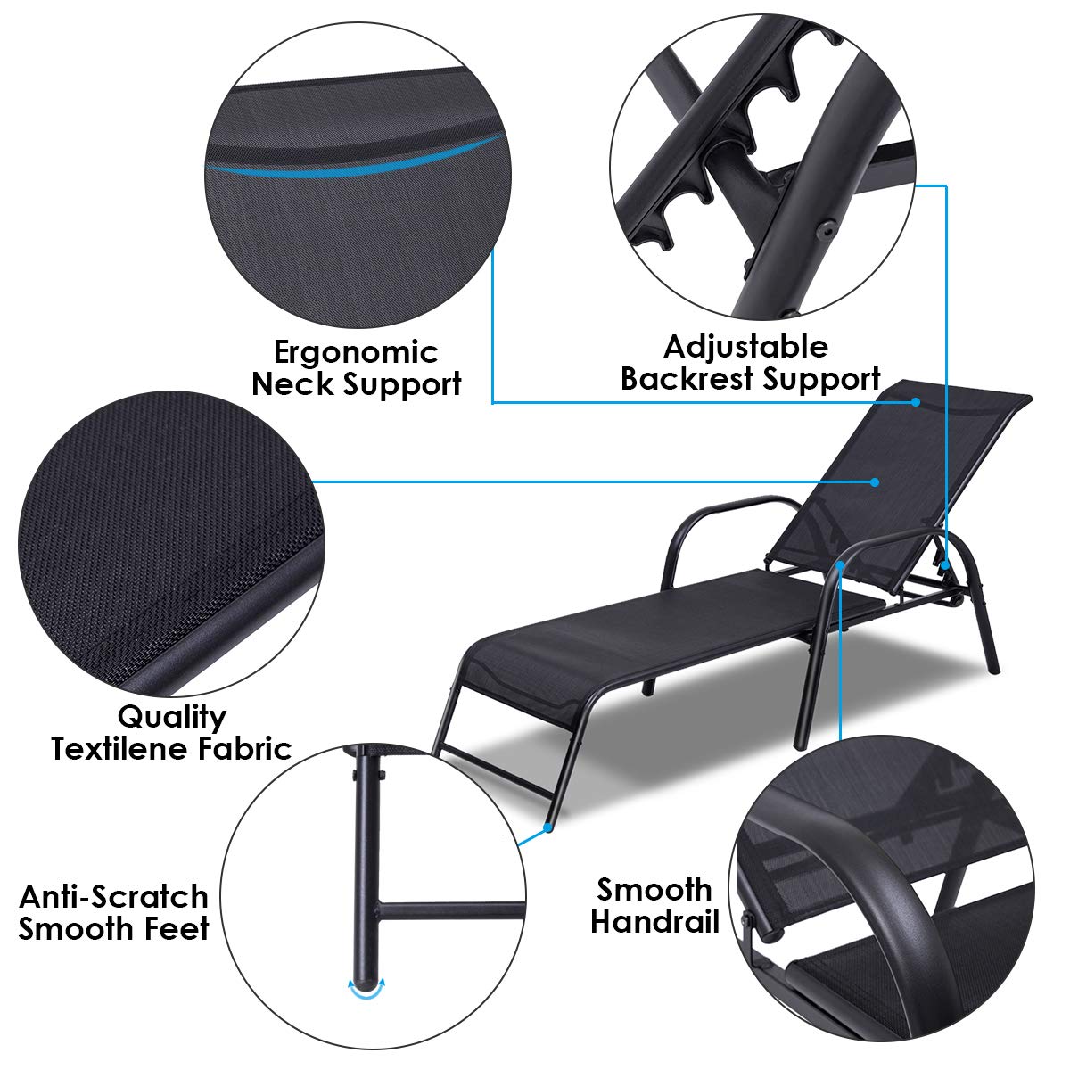 Giantex Outdoor Patio Chaise Lounge Chair - Adjustable 5-Position Patio Seating Furniture for Backyard, Lawn, Beach & Pool - Comfortable Sling Chaise for Sunbathing, Relaxing & Outdoor Lounging (Set of 2)