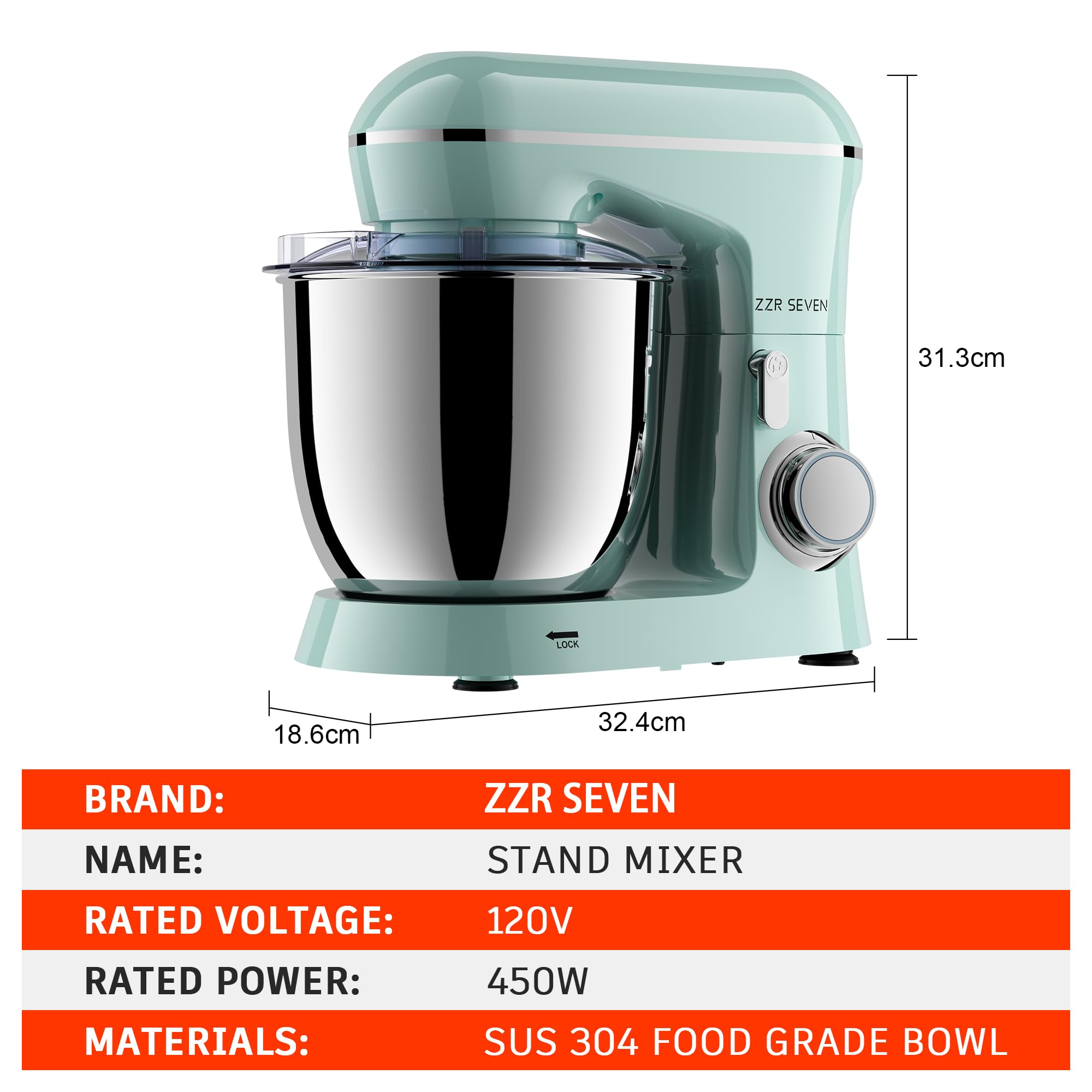 **450W Stand Mixer with 5.5QT Stainless Steel Bowl - Heavy Duty Dough Mixer, Cake & Kitchen Mixer - Includes Beater, Dough Hook & Egg Whisk - Perfect for Baking Bread, Cookies & Cakes (Blue)**