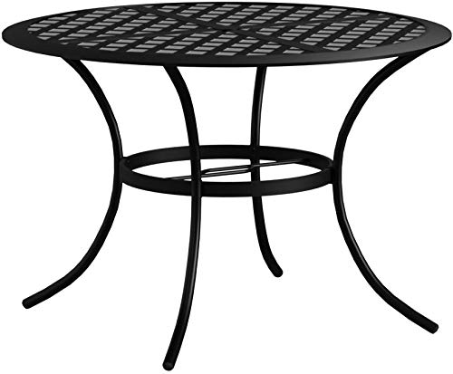 LOKATSE HOME 42.1 Inch Outdoor Patio Bistro Metal Wrought Iron Round Dining Table with Umbrella Hole - Black for Garden, Backyard, Poolside & Restaurant Use