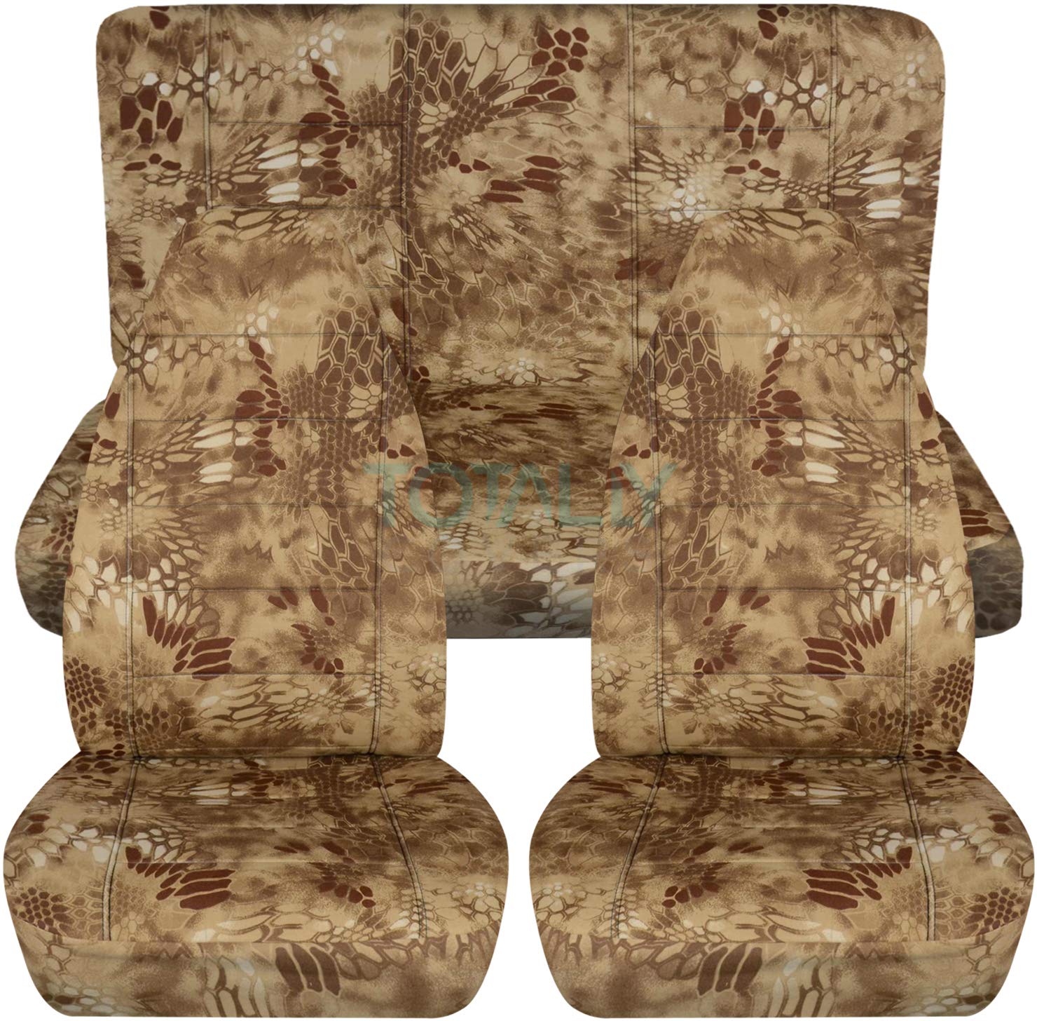 Tan Camo Car Seat Covers Full Set - Semi-Custom Fit for Any Car, Truck, Van, RV or SUV - 22 Camouflage Patterns - Durable & Universal Protection for Off-Roading, Hunting & Outdoor Adventures