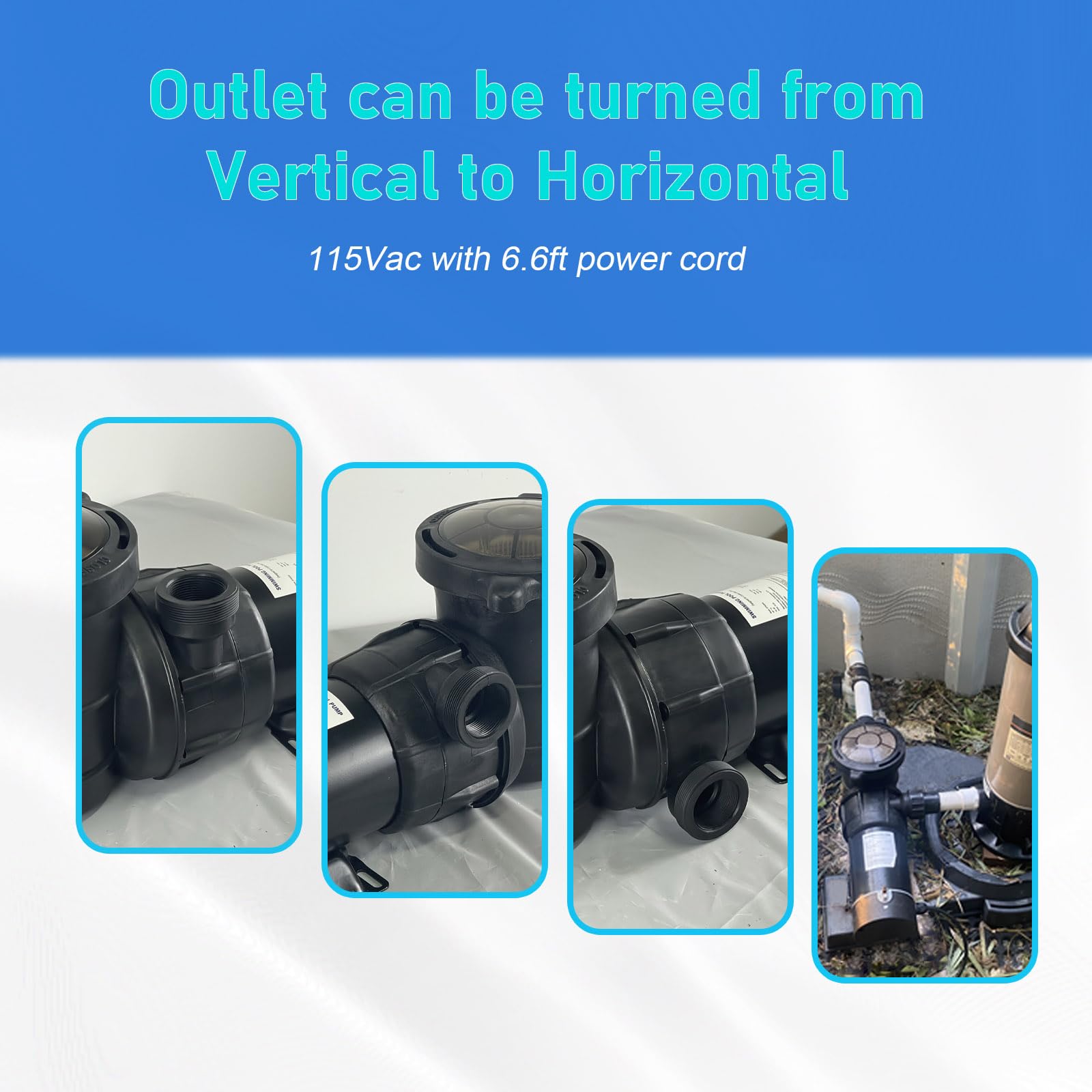 Energy Efficient 1.5HP 115V 4920GPH Above Ground Pool Pump | DoE-Compliant & CEC Approved | On/Off Switch & Reversible Discharge Port | Perfect for Backyard Swimming Pools, Water Circulation & Maintenance