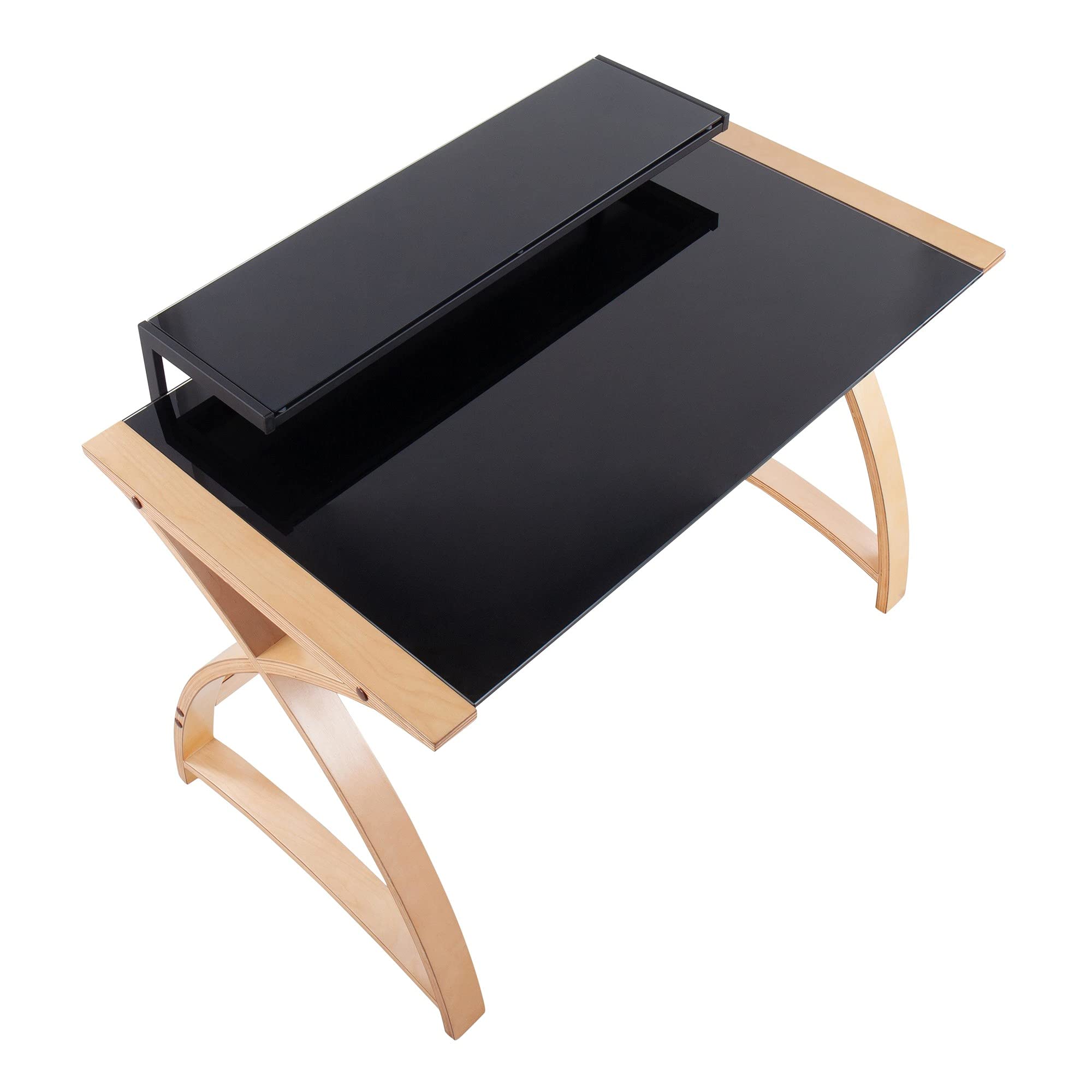 LumiSource Bentley Glass Desk - Modern Home Office & Computer Desk with Drawers, Black Small Desk for Bedroom, Gaming & Workspace - Mid Century Style for Study, Work from Home & Office Setup