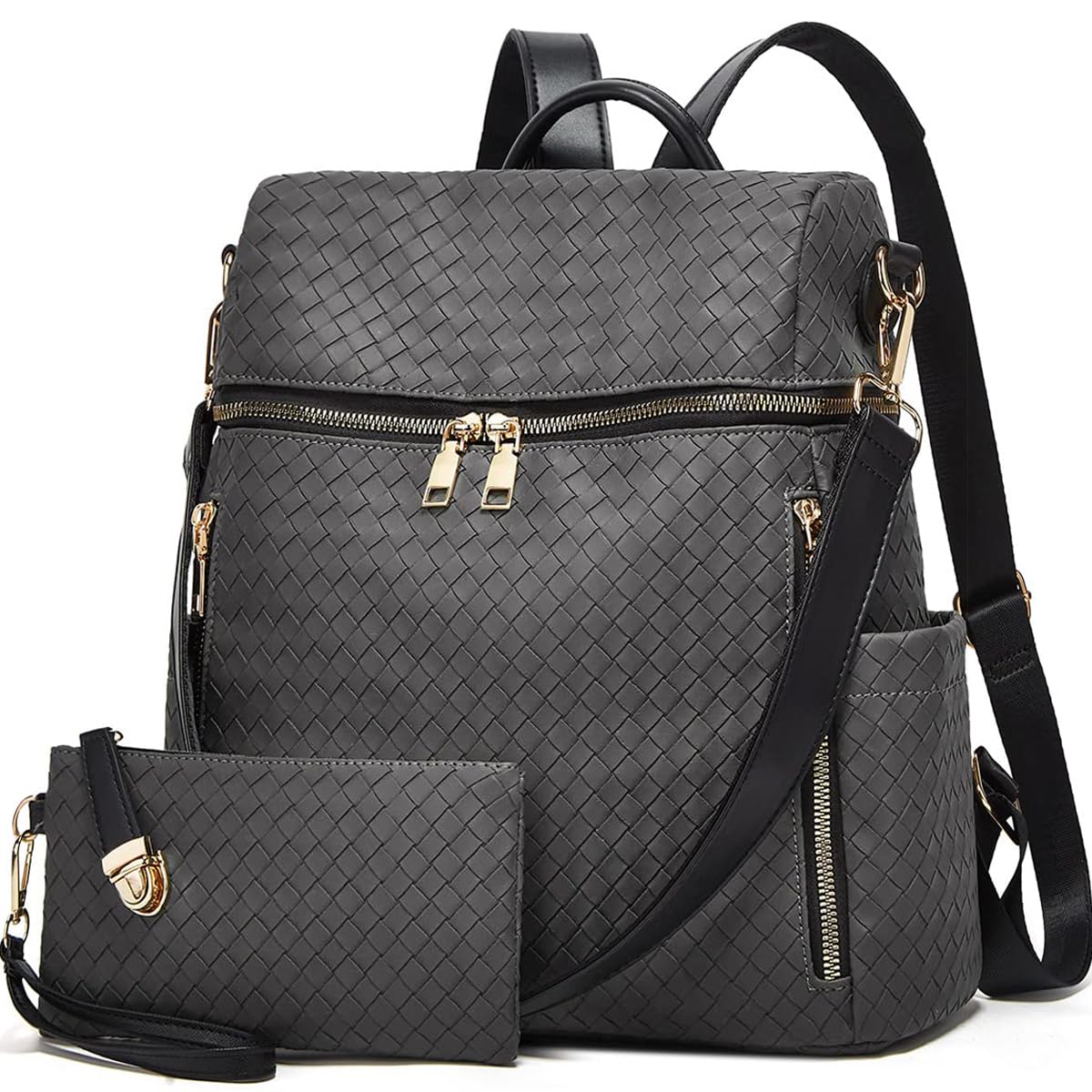 Stylish PU Leather Convertible Backpack Purse for Women - 2-Piece Travel Satchel & Handbag Set - Perfect for Daily Commute, Work, and Weekend Getaways
