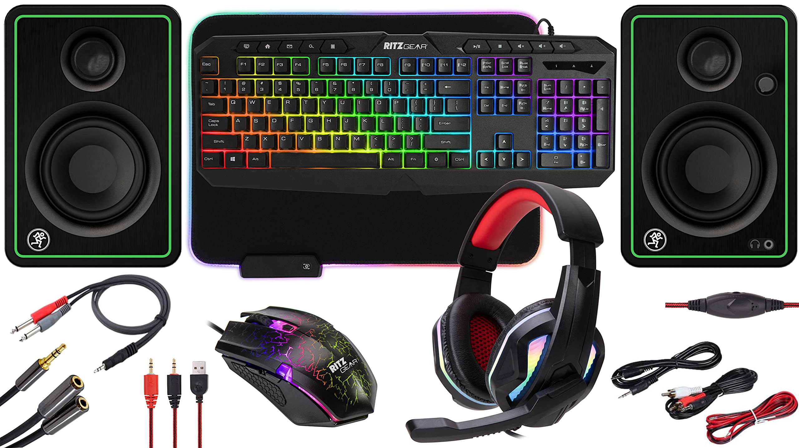 RitzGear RGB Gaming Accessories Kit - 4-in-1 LED Combo with Wired Mechanical Keyboard, Programmable Mouse, Large Mouse Pad & Noise-Cancelling Headset | for PC, Laptop, Xbox & PS4 Gaming Setup | Perfect for Esports, Streaming & Home Office Use