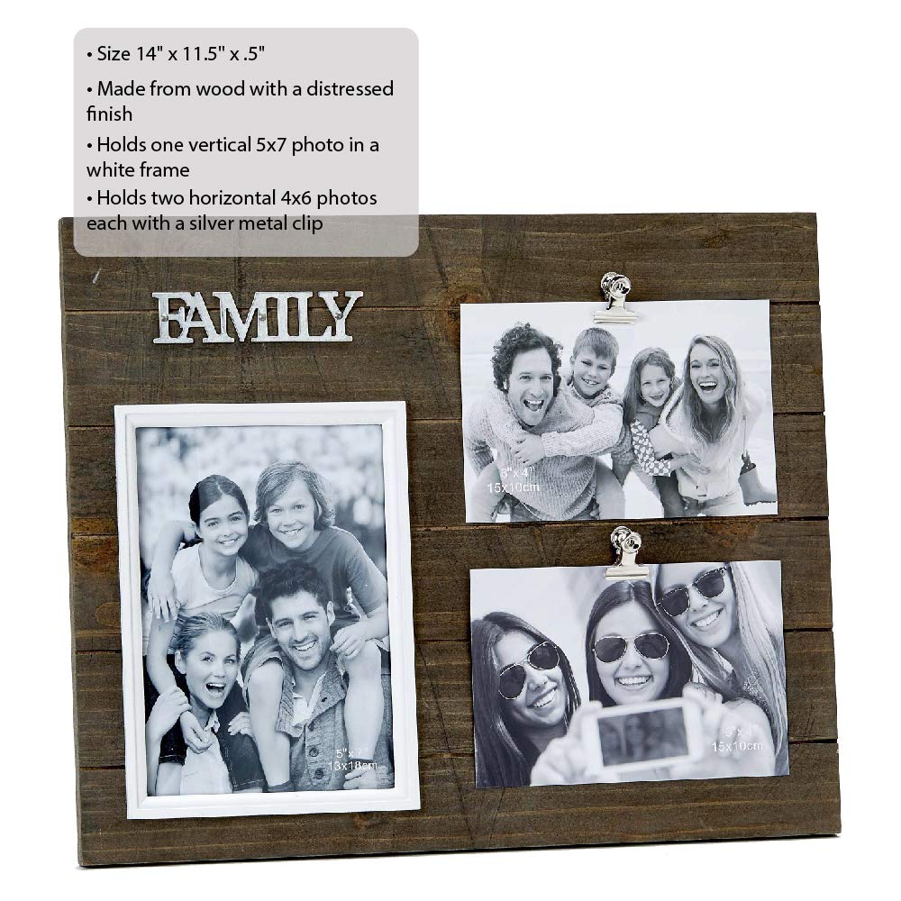 FashionCraft Rustic Wood Picture Frame - Holds One 5x7 and Two 4x6 Photos - Perfect for Home Decor, Tabletop Display & Gifts | Ideal for Living Room, Bedroom, Office & Wedding Photos