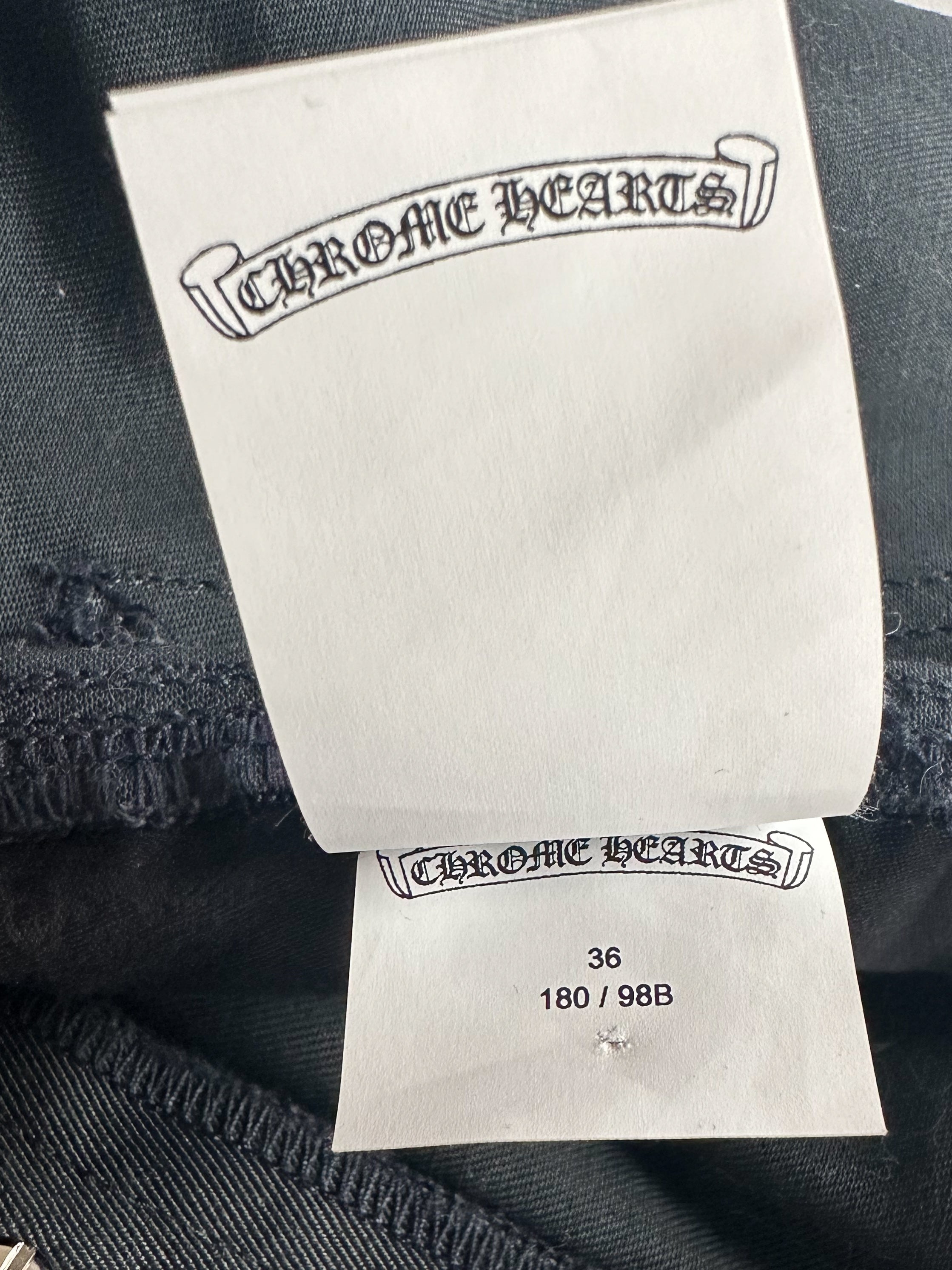 Chrome Hearts Black White & Blue Cross Patch Carpenter Pants - Stylish Distressed Denim Jeans for Men | Perfect for Streetwear & Casual Outfits