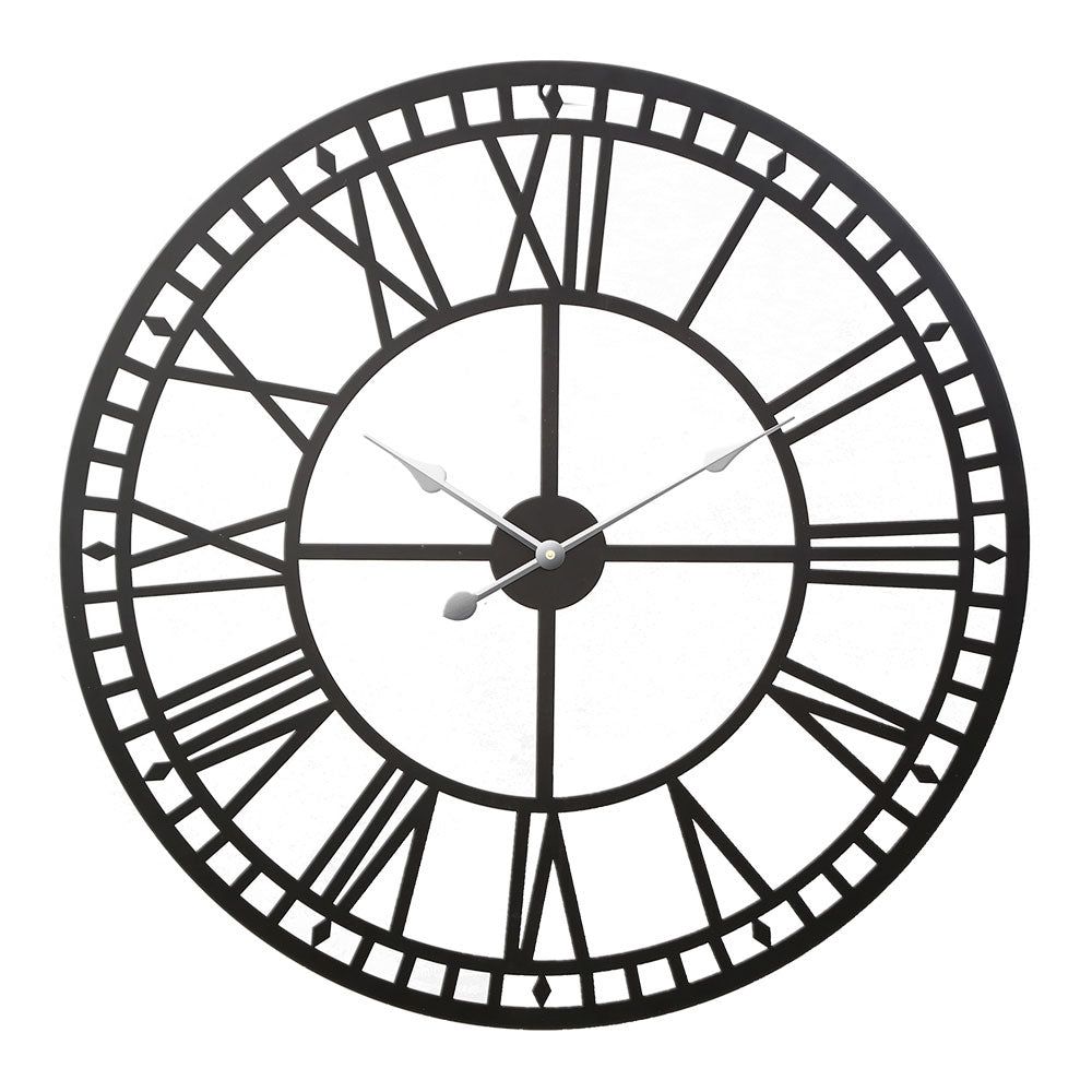 Artiss 60CM Large Round Wall Clock with Roman Numerals - Elegant Metal Luxury Home Decor in Black - Perfect for Living Room, Bedroom & Office