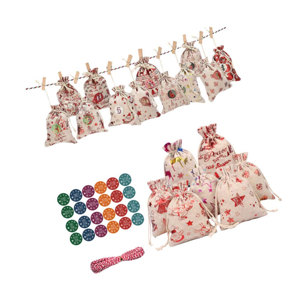 50 Pcs Christmas Advent Calendar Bags - Hanging Burlap Drawstring Pouches for Candy & Gifts | Kids Holiday Countdown Decor, Party Favors & Home Decoration