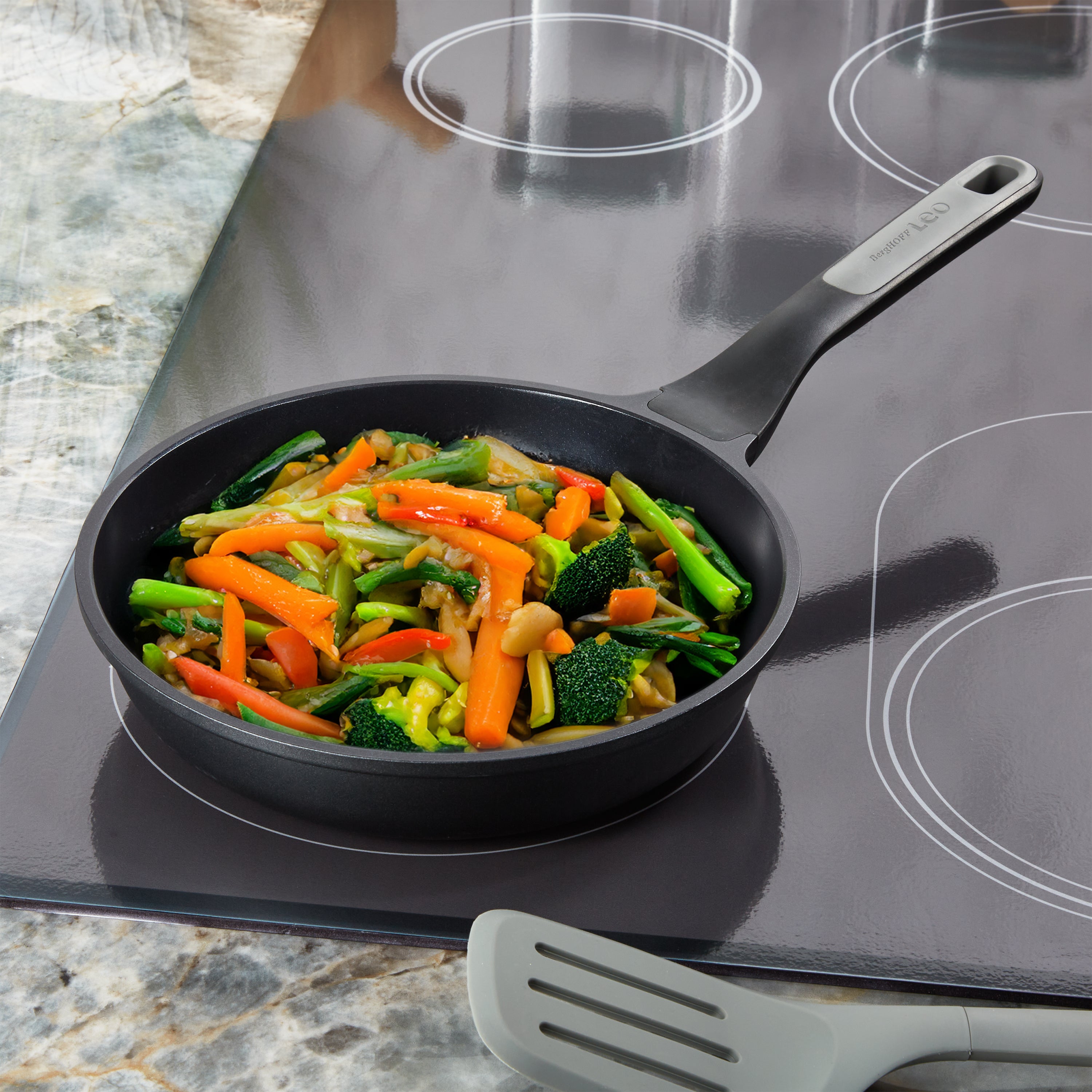 BergHOFF Leo Stone+ 2-Piece Nonstick Ceramic Stir Fry Pan Set - Perfect for Healthy Cooking, Sauteing & Stir-Frying at Home