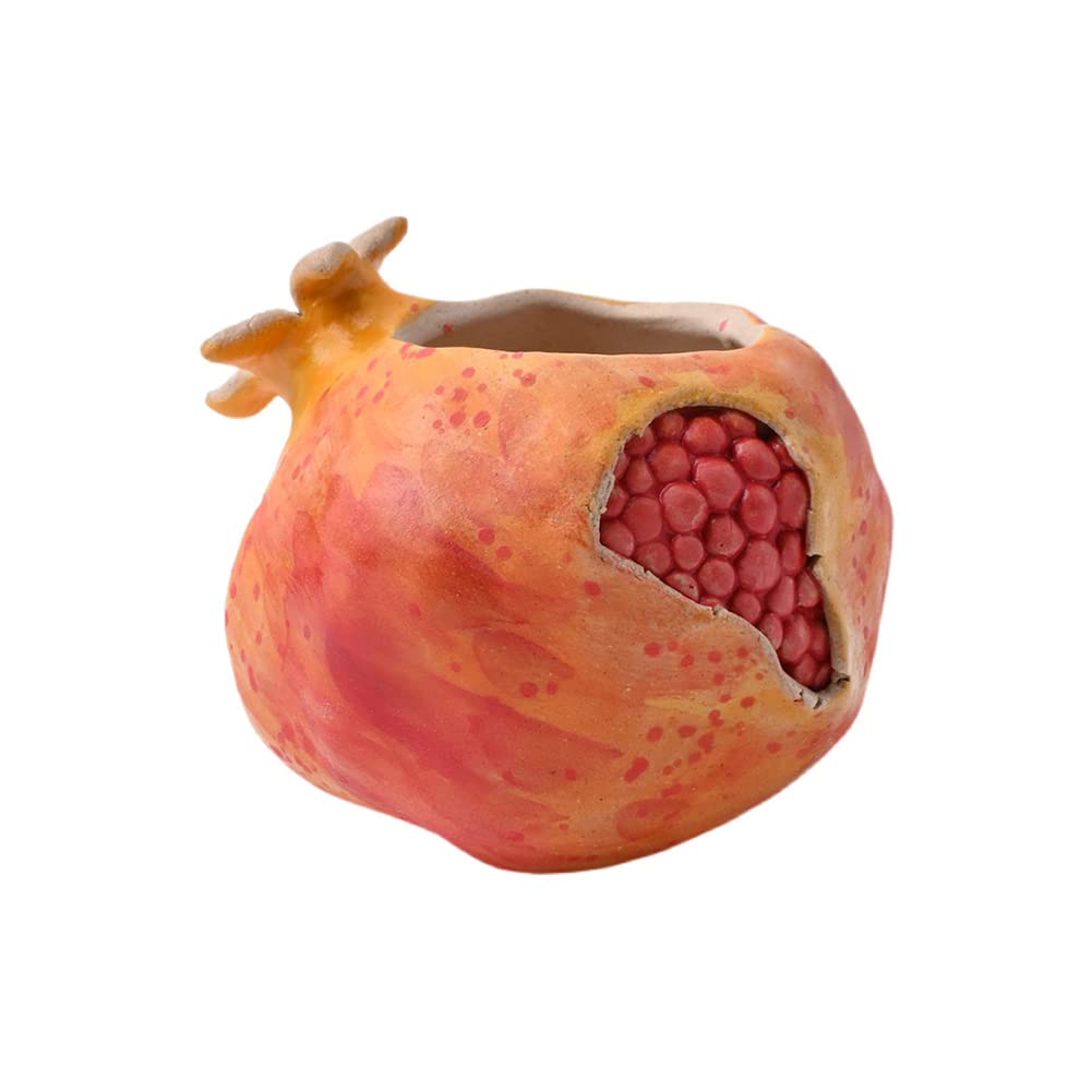 Realistic Pomegranate Shaped Ceramic Flower Pot - 2.35×2.76 Inch Mini Succulent Planter, Handmade Home Decor for Desk, Office, or Gift Idea