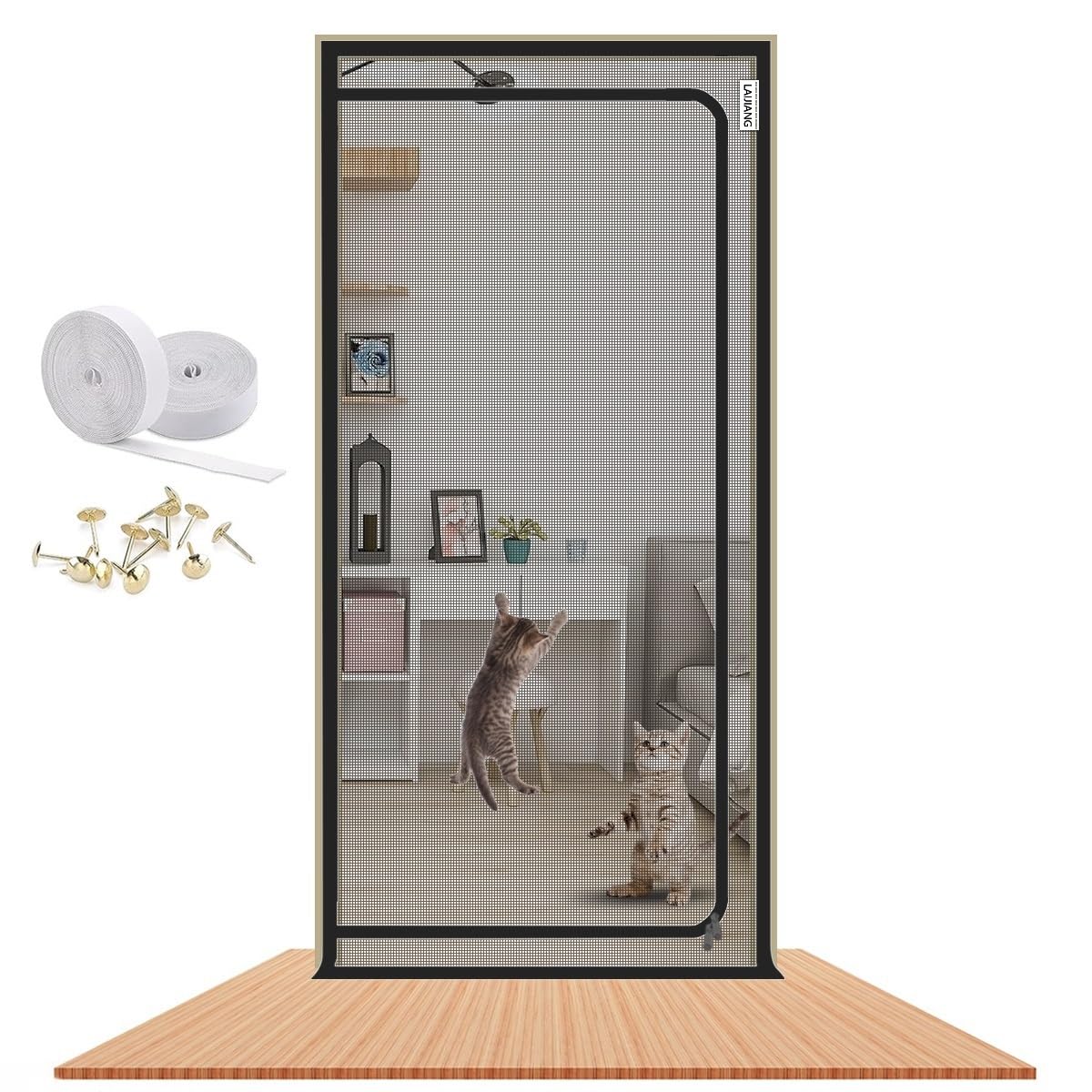 35.5x82.5'' Heavy Duty Cat Screen Door with Reinforced Mesh & Zipper - Pet Proof Curtain for Living Room, Bedroom, Patio (Black, 110x220cm) - Perfect for Indoor/Outdoor Use & Pet Safety