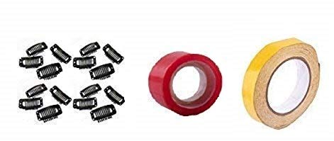 Leysin Wig Clips & Adhesive Tapes for Men & Women – Small Red Tape, Yellow Tape + 12 Hair Wig Clips (1 Pack) – Secure Wig Attachment for Daily Wear, Cosplay & Costumes