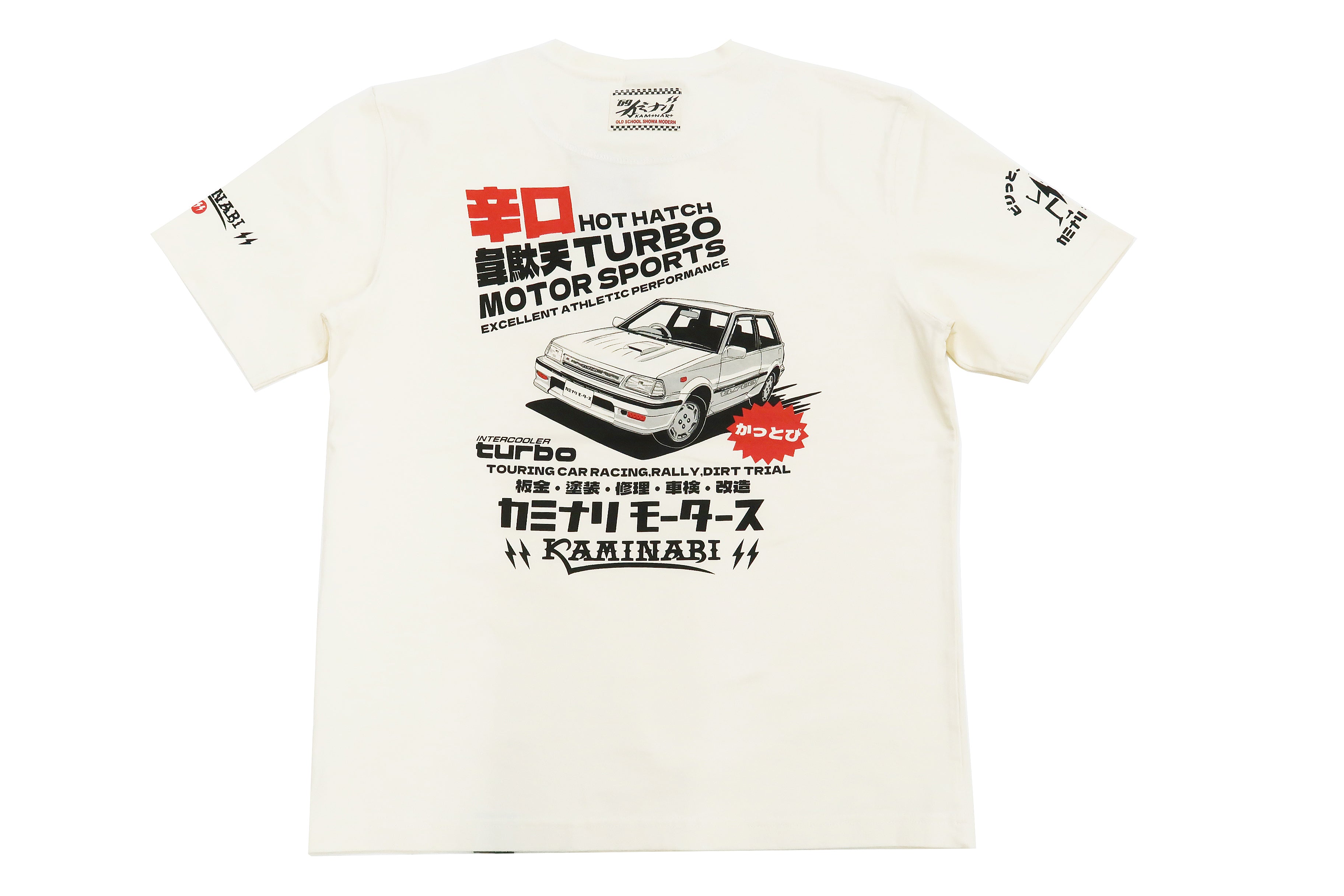 Kaminari Men's Classic Japanese Car Graphic T-Shirt - Short Sleeve Casual Tee in Off White | Streetwear Fashion & Anime Inspired Outfit for Car Enthusiasts