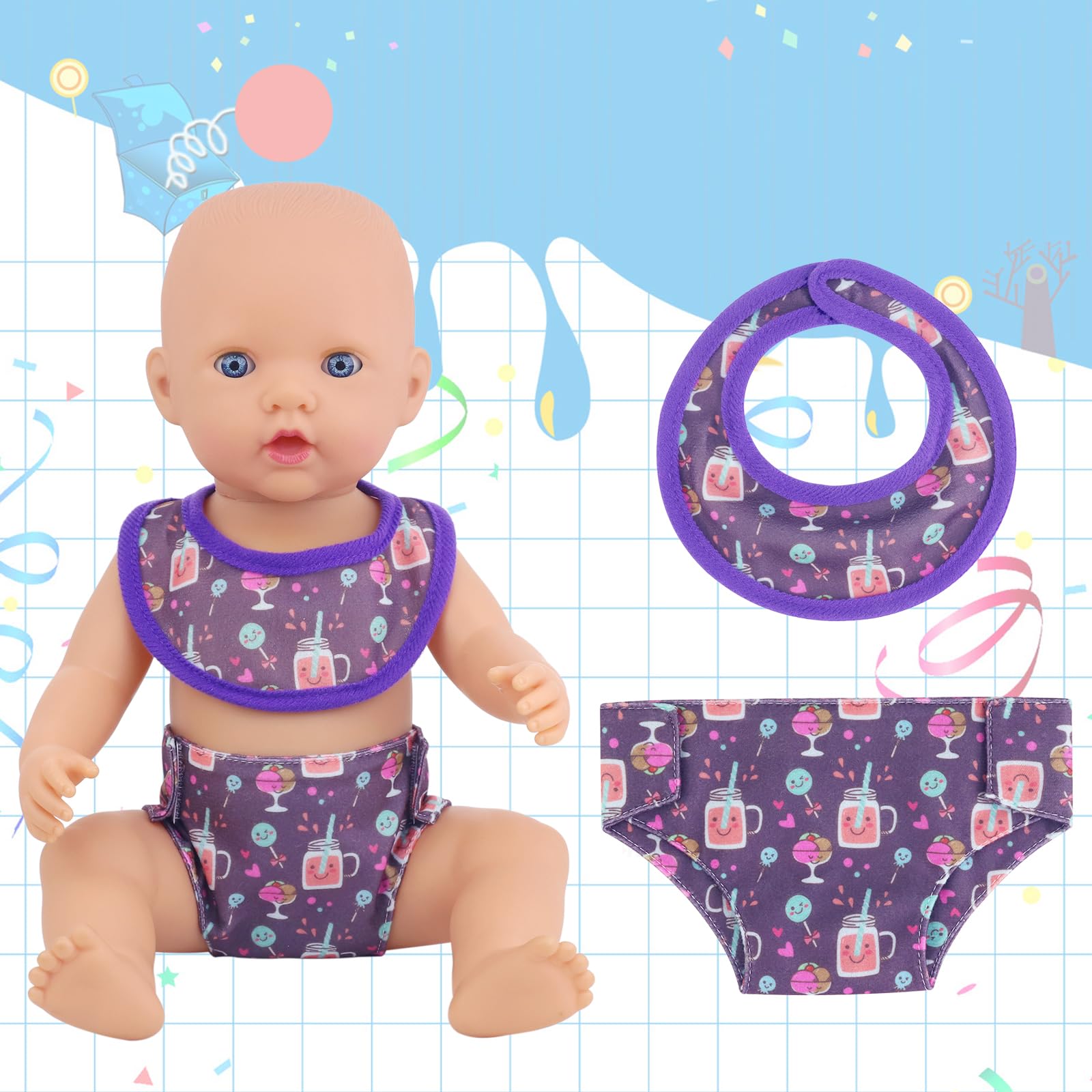 UNICORN ELEMENT Doll Diapers & Bibs Set for 14-18 Inch Baby Dolls - Soft Washable Doll Underwear & Feeding Accessories for Baby Girl Dolls - Perfect for Playtime, Pretend Care & Nursery Role Play