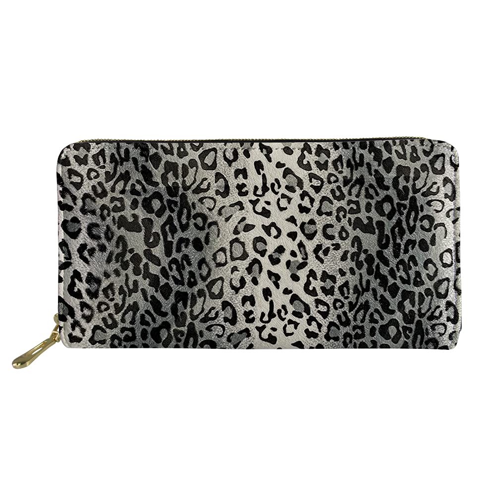 MORNWORLD Women's PU Leather Slim Travel Wallet - Silver Leopard Print Multi-Card Holder Clutch Purse for Everyday Use & Business Trips