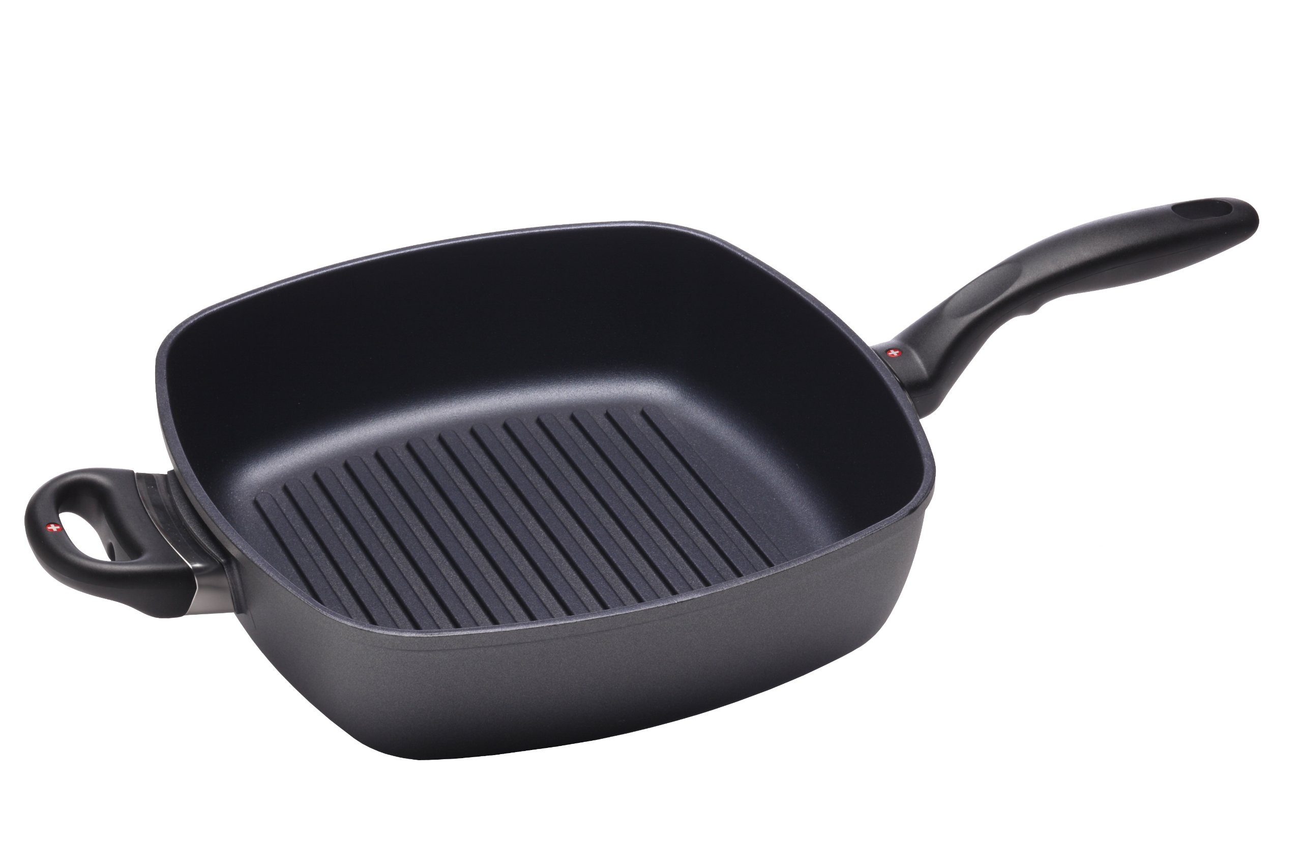 Swiss Diamond 11x11 Inch 5.3 Qt Square Grill Saute Pan - HD Nonstick Diamond Coated Aluminum Cookware | PFOA Free, Dishwasher & Oven Safe (Grey) - Perfect for Grilling, Searing & Sauteing Meats & Vegetables