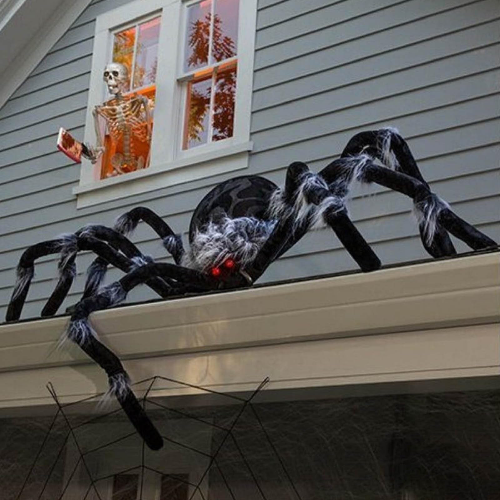 Fufafayo Halloween Realistic Skull Big Spider Plush Decor - Giant Scary Spider Ornament for Halloween Party, Home & Yard Decoration, Haunted House Props, Spooky Themed Events