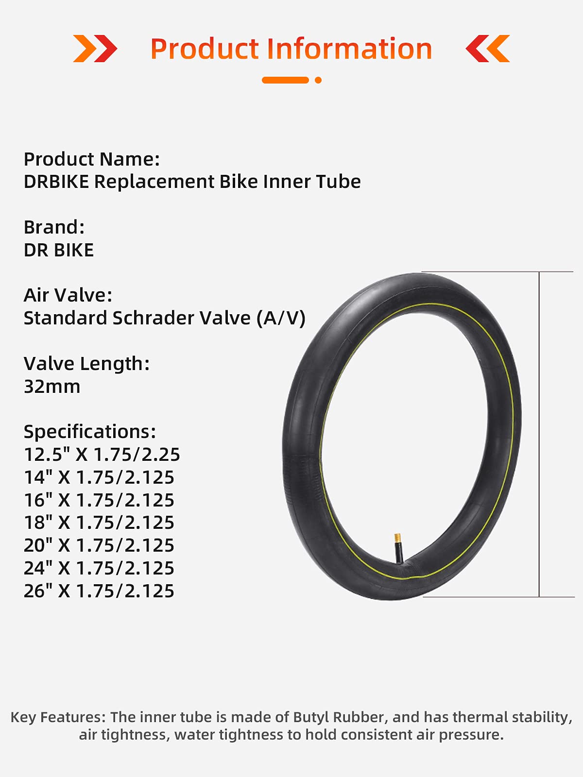 DRBIKE Bike Inner Tubes for Kids & Adult Bicycles - 12