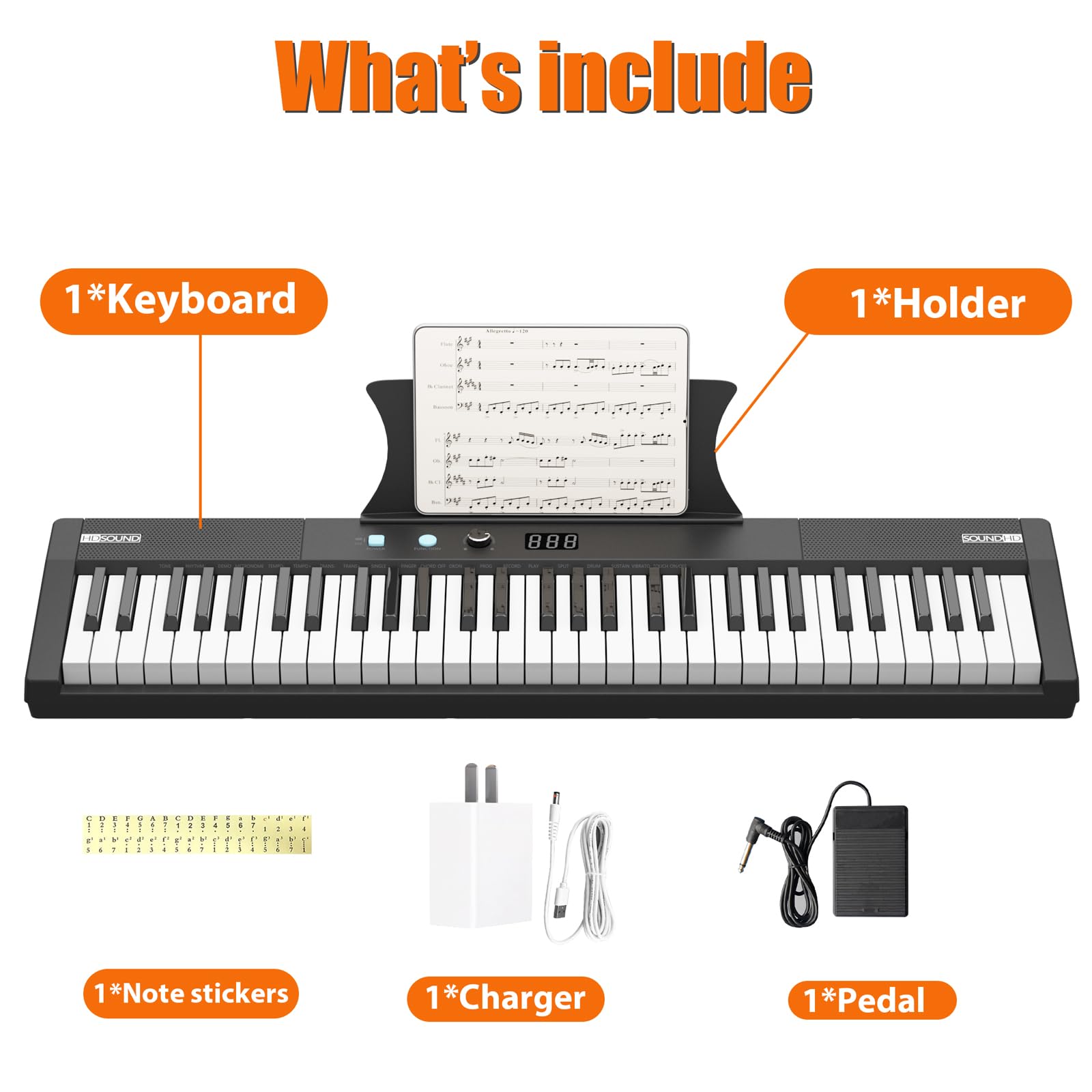 61-Key Portable Electric Piano Keyboard for Kids & Beginners - Semi-Weighted Keys with Built-In Speakers, Power Supply & Sustain Pedal - Perfect for Home Practice, Music Lessons and Travel Performances