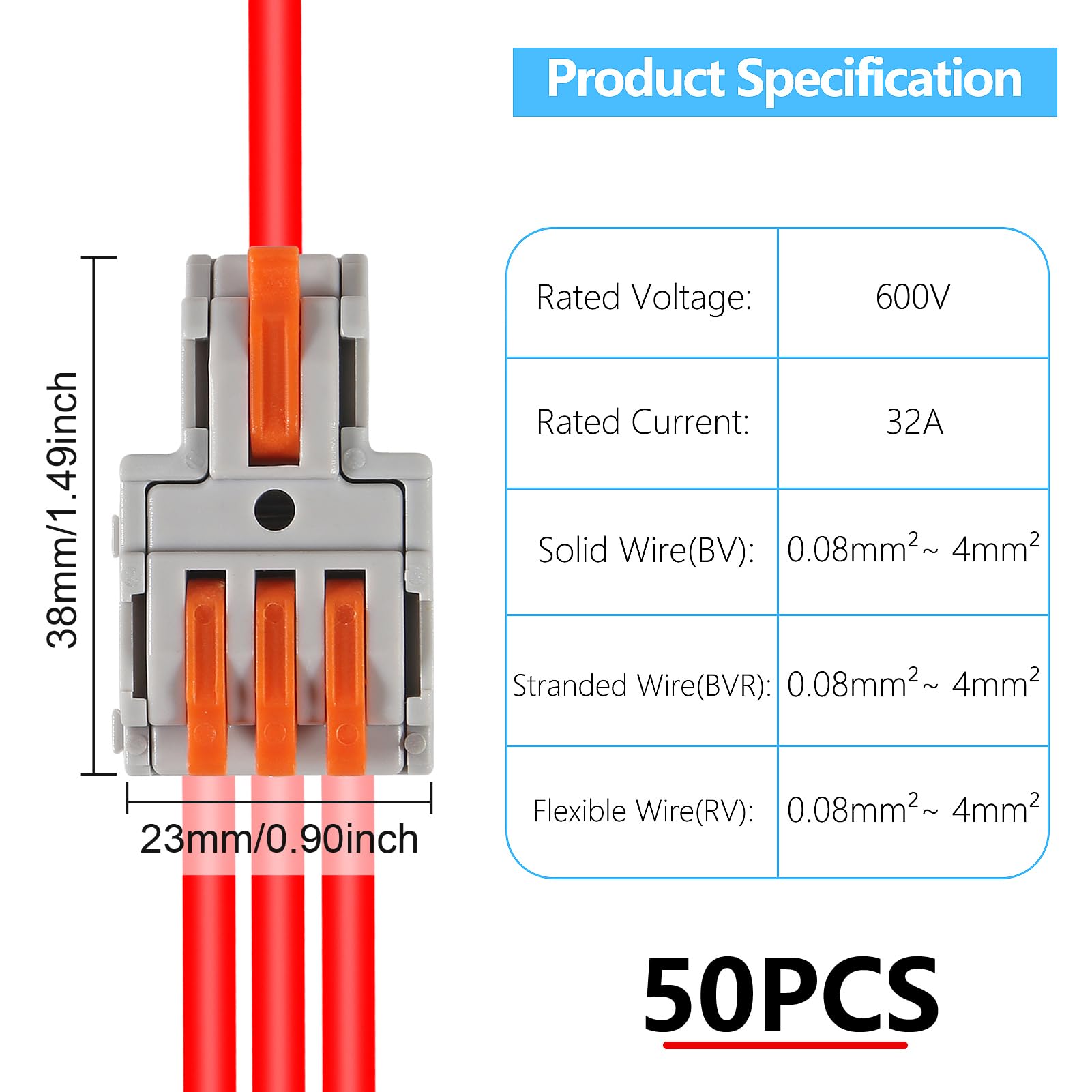 50PCS Lever Wire Connectors - 1 in 3 Out Quick Connect Electrical Terminals, Push-in Conductor Terminal Blocks for AWG 28-12 Gauge Wires - Perfect for Home Electrical Wiring, DIY Projects, and Professional Installations