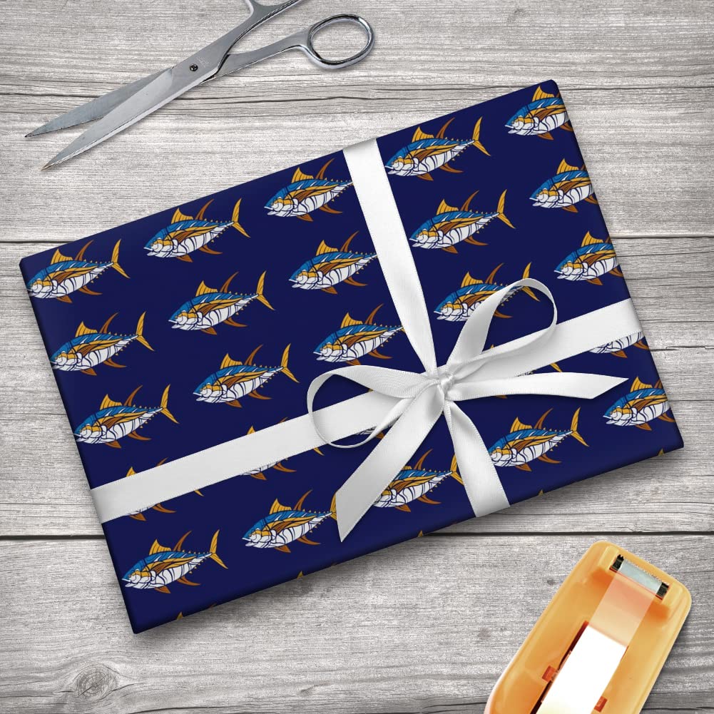 Tuna Fish Design Gift Wrap Paper Roll - Premium Wrapping Paper for Birthday, Christmas & Party Gifts - 12