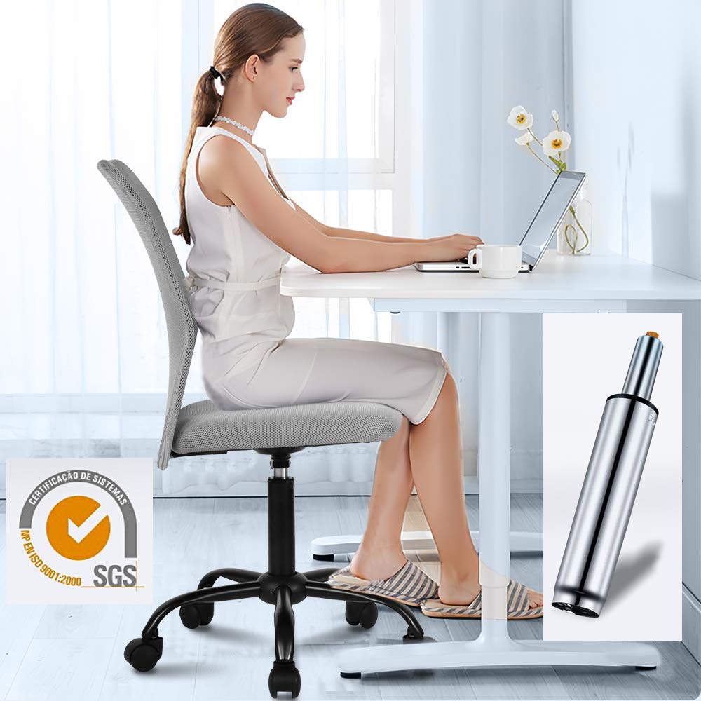 Ergonomic Home Office Chair - Adjustable Height Mid Back Mesh Computer Desk Chair for Students & Professionals, Modern Task Swivel Rolling Chair Without Armrests, Grey - Perfect for Small Spaces & Long Work Sessions
