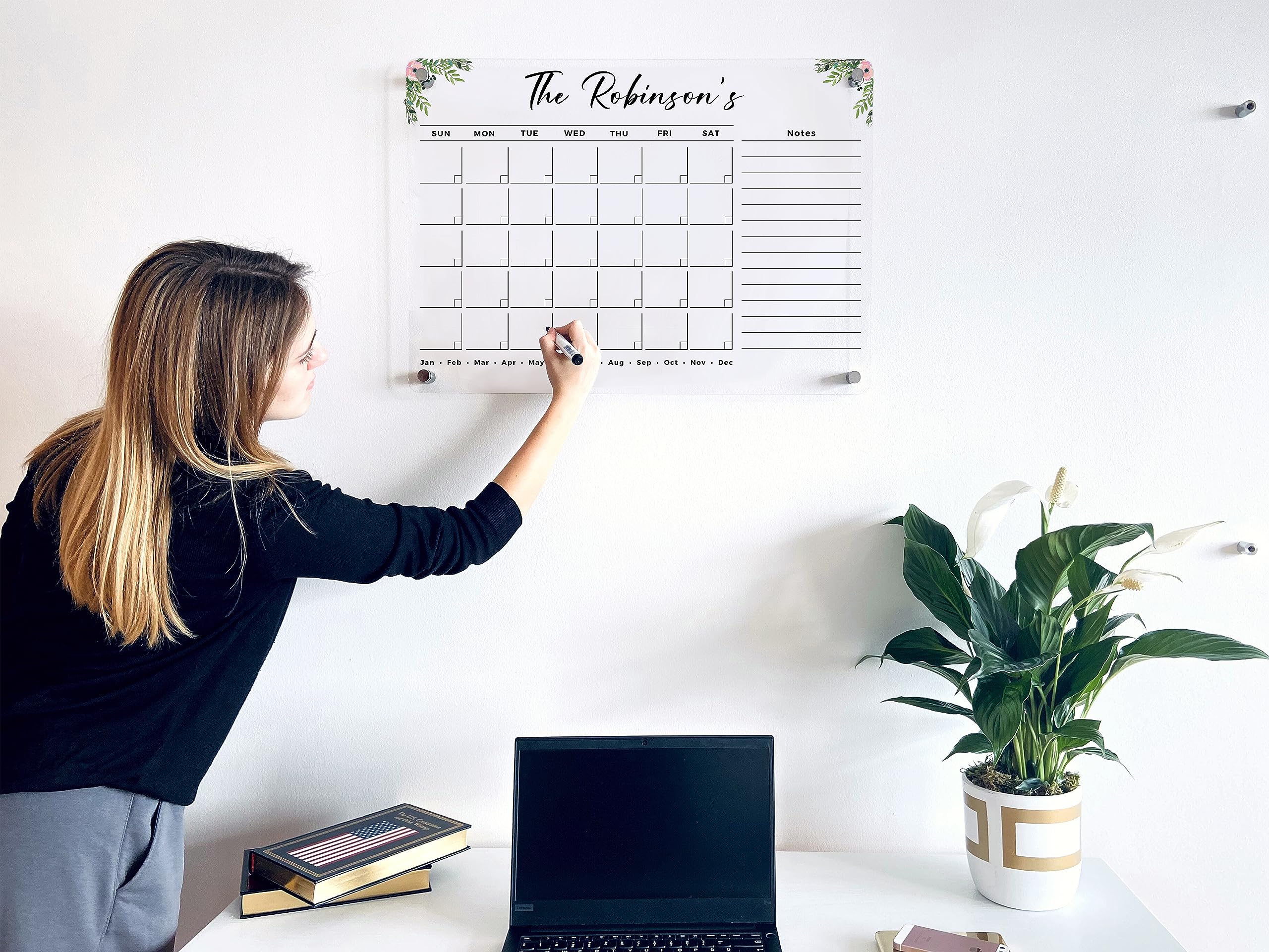 2025 Personalized Acrylic Floral Wall Calendar - Family Planner with Marker, Monthly & Weekly Note Board | Perfect for Home, Office & Gift Giving