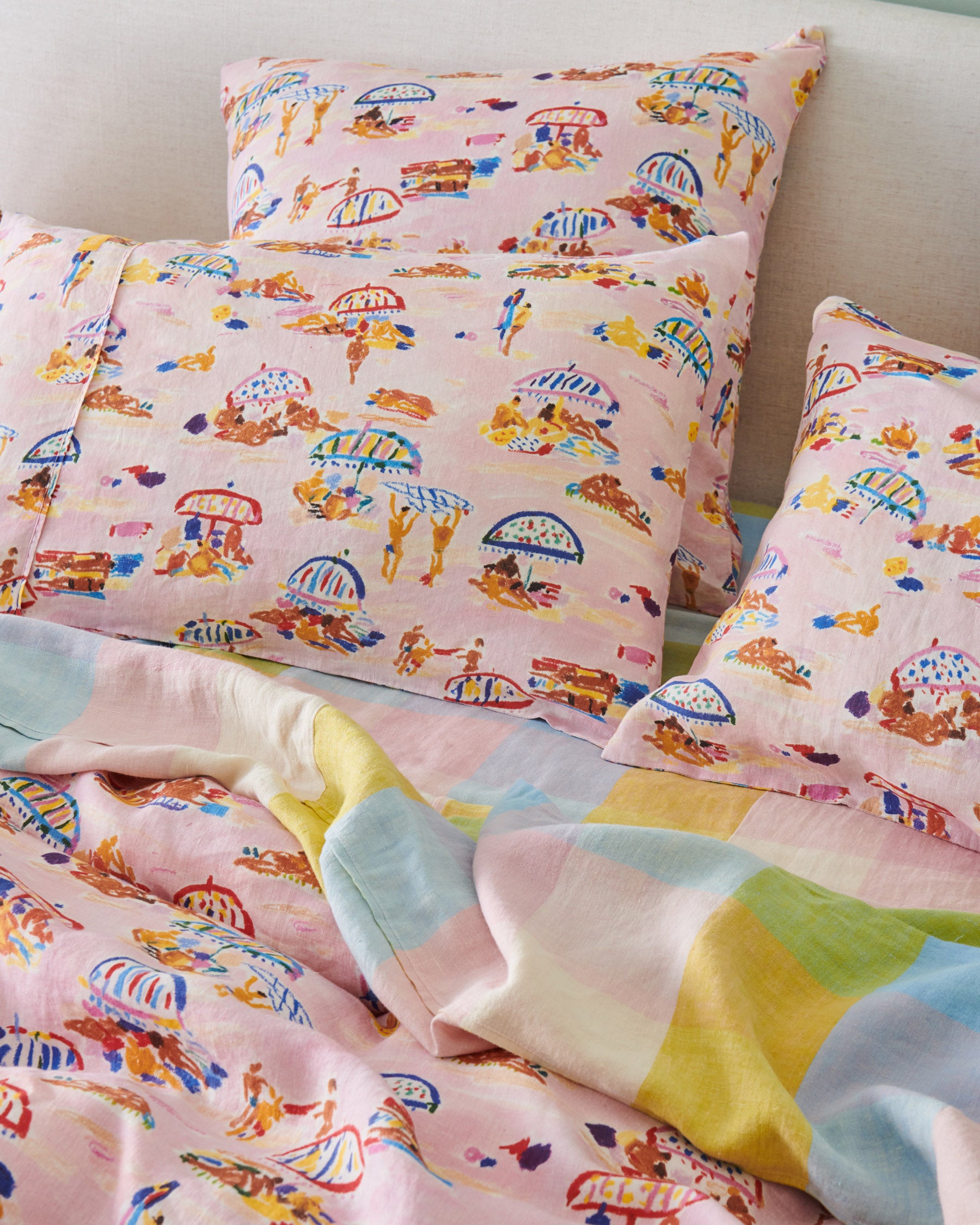 Kip&Co x Ken Done Beach Days Linen European Pillowcases - Coastal Home Decor for Bedroom & Living Room - Soft Luxury Pillow Covers for Summer Vibes