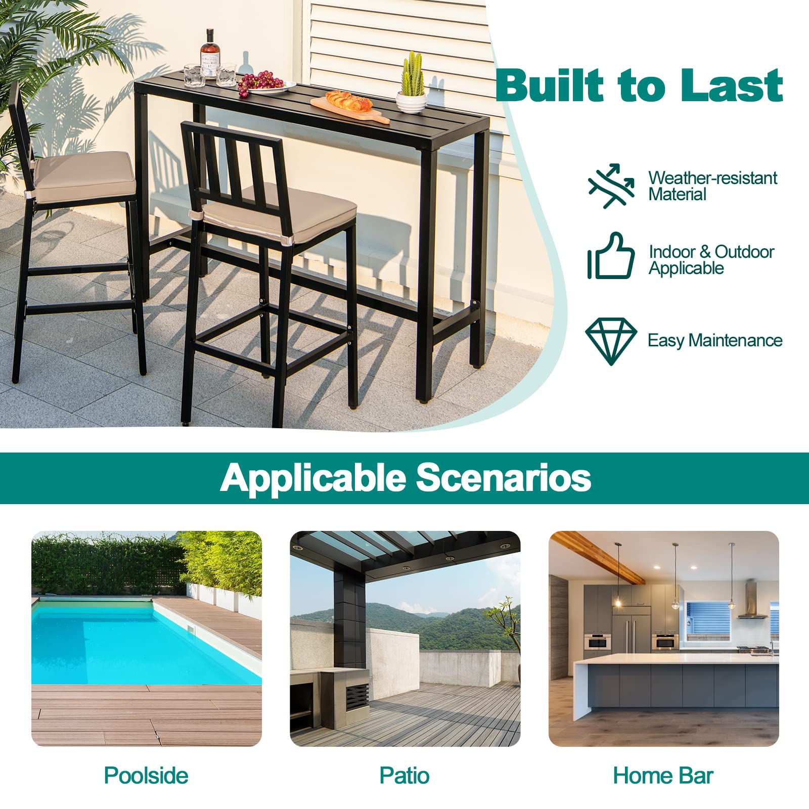 COSTWAY 3-Piece Outdoor Patio Bar Set - 55