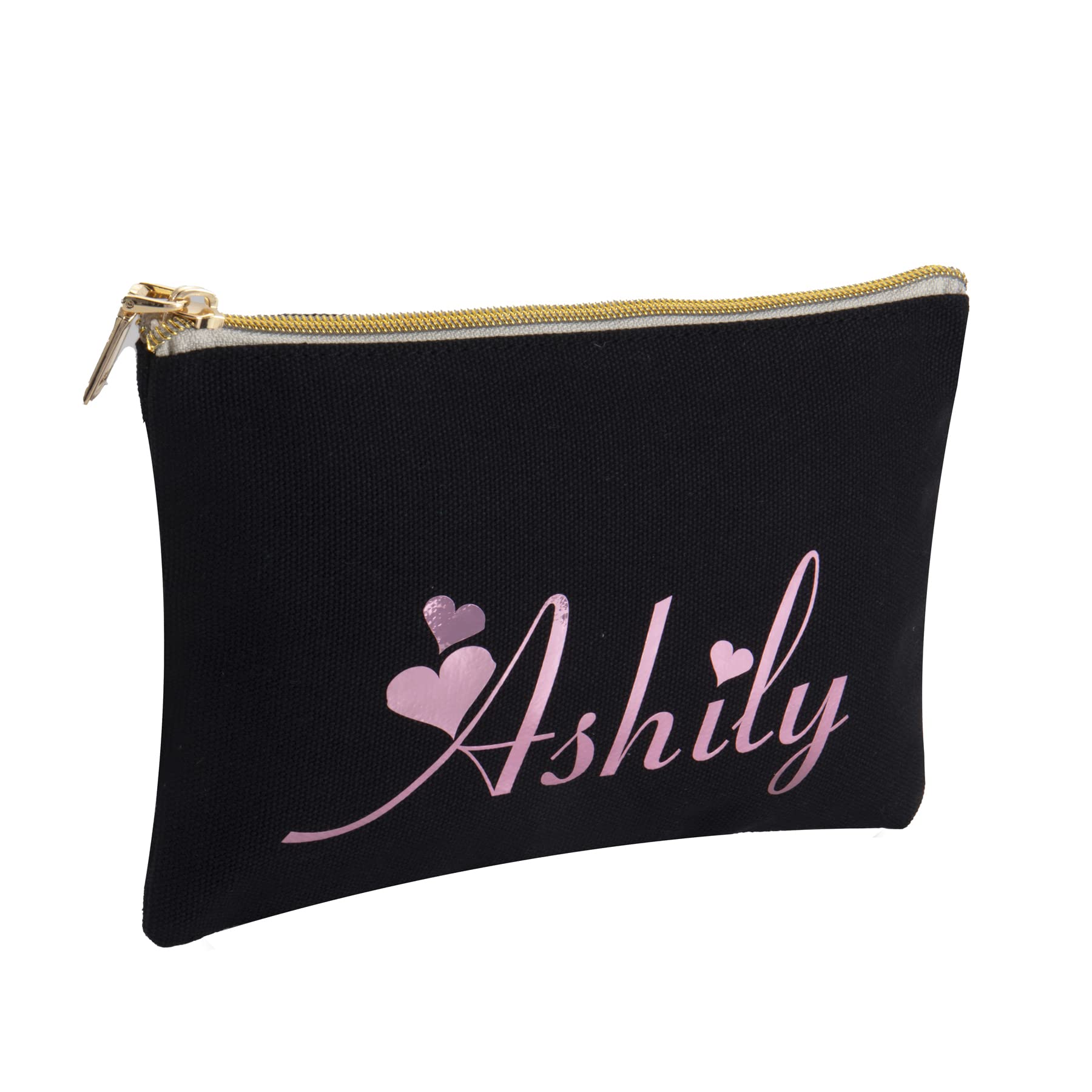 Custom Personalized Travel Makeup Bag - Canvas Cosmetic Zipper Pouch for Women | Bridesmaid Proposal Gift & Bride Toiletry Organizer | Perfect for Weddings, Bachelorette Parties & Travel (Black)