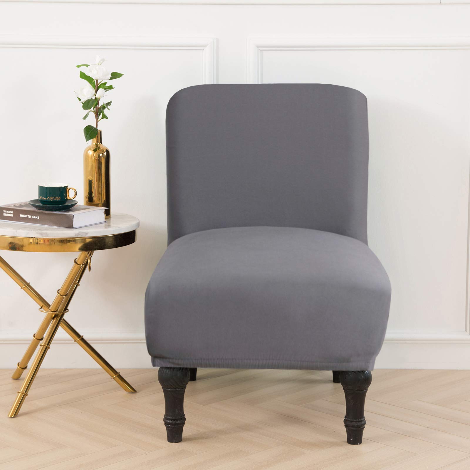 Stretchable Armless Accent Chair Slipcover - Large Universal Fit, Thin Fabric Furniture Protector for Living Room, Washable & Removable - Perfect for Home, Hotel & Office Use (Grey)