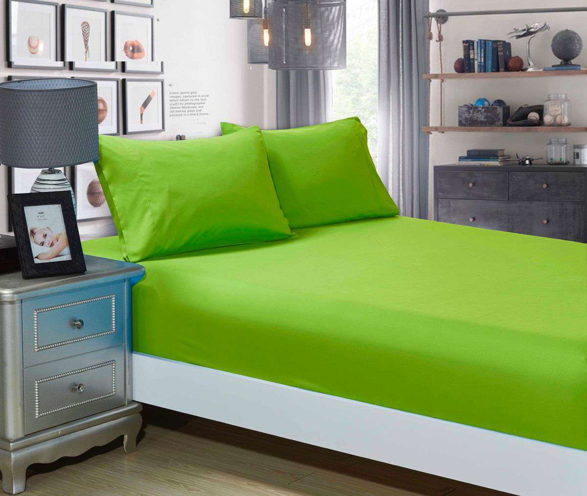 1000TC Ultra Soft Fitted Sheet & 2 Pillowcases Set - King Size Bed Sheets - Premium Green Cotton - Luxury Bedding for Master Bedroom & Guest Room