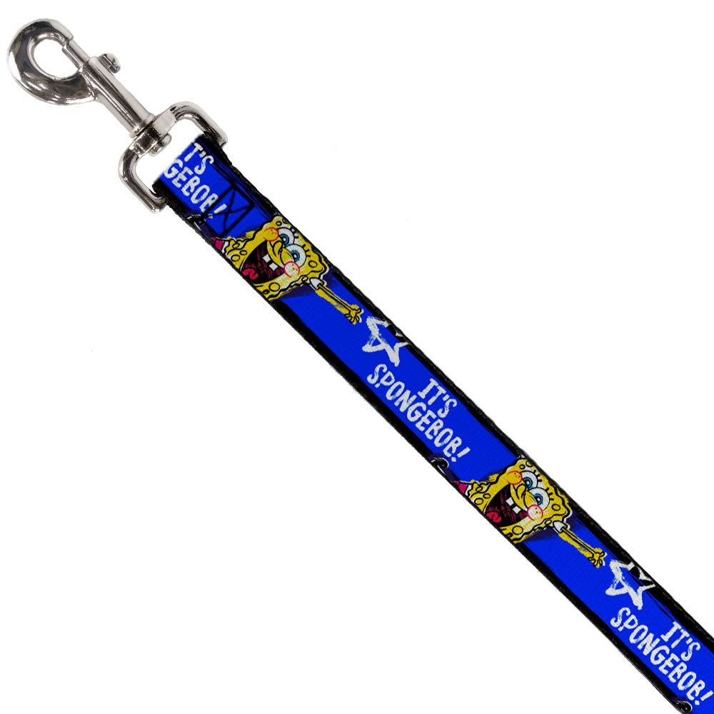 SpongeBob Themed Dog Leash - 6 Feet Long, 0.5 Inch Wide, Black Blue White Striped Pattern - Perfect for Walking, Training, and Outdoor Adventures with Your Pet