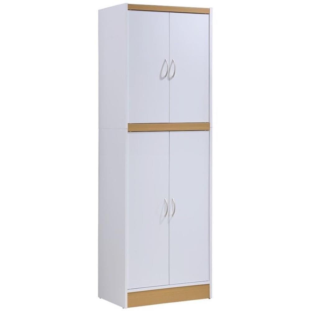 White Wooden Kitchen Pantry Set - 4 Shelf Storage Organizer for Home & Kitchen (Set of 2) - Perfect for Pantry Organization, Spice Storage & Small Space Saving