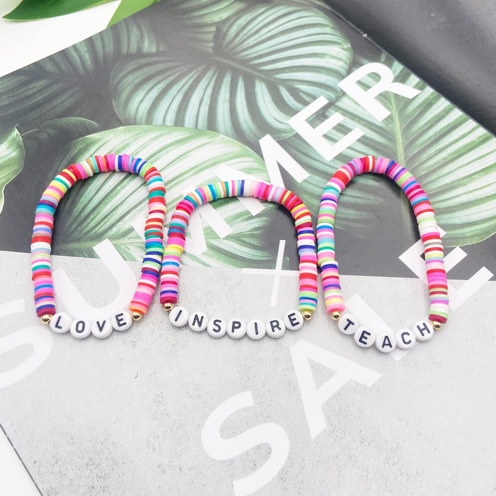 Beaded Teacher Bracelet for Women - Inspirational Teacher Appreciation Gift with Love Teach Inspire Charms - Perfect for Teacher's Day, Retirement, Thank You Gifts & Classroom Appreciation