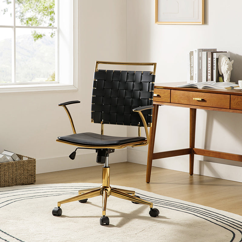 Amalia Modern Rattan Weaving Swivel Office Chair with Backrest - Ergonomic Desk Chair for Home Office, Study & Workspace